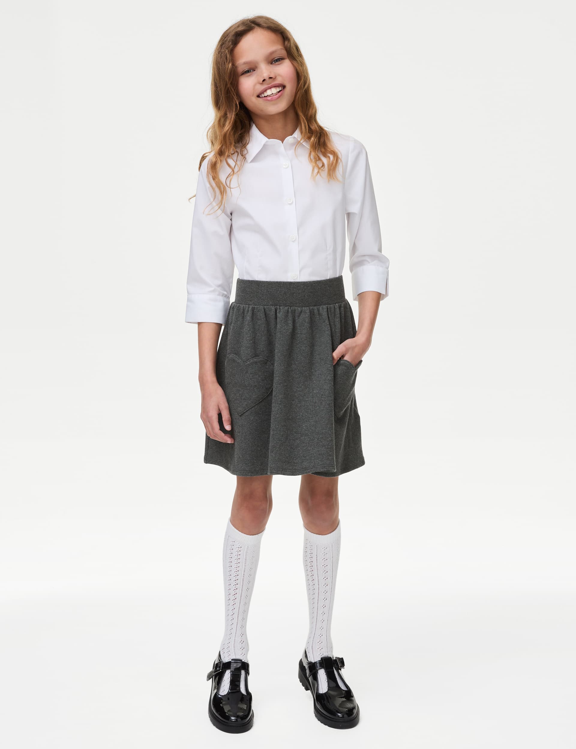 M&S Girls Cotton Rich Skater School Skirt (2-14 Yrs)