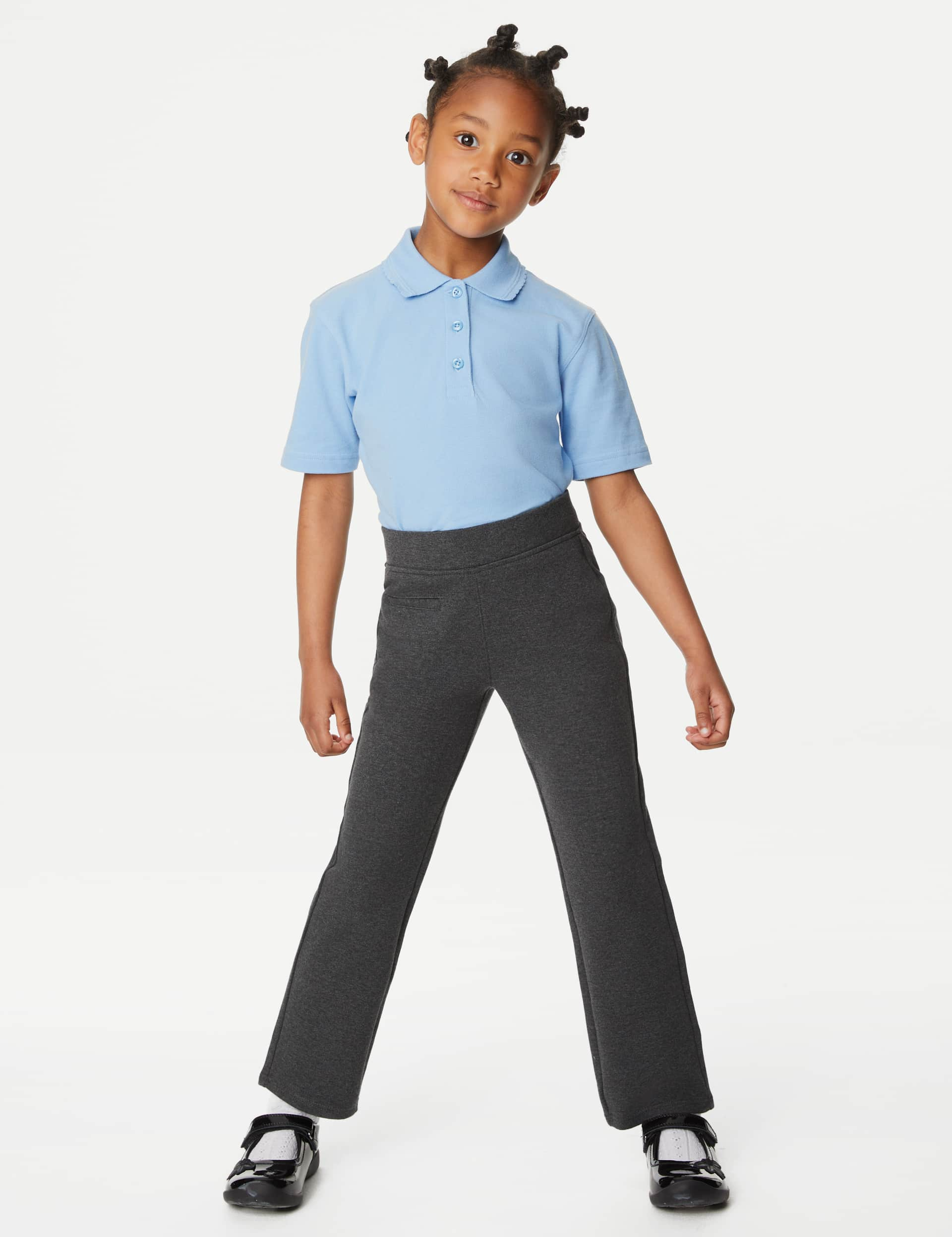 M&S Girls Regular Leg Jersey School Trousers (2-16 Yrs) - 9-10Y - Grey, Grey,Navy Mix,Black Mix