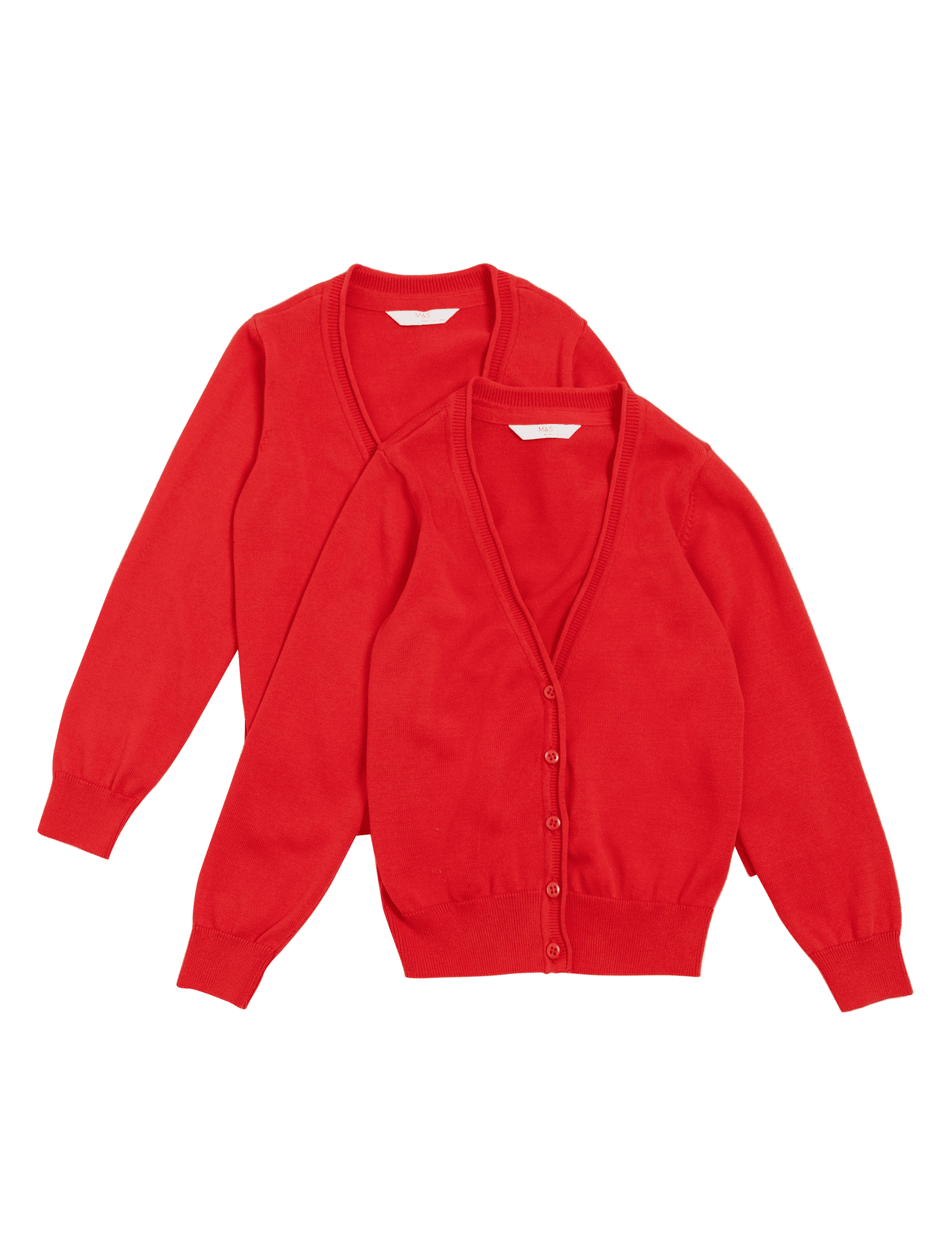 M&S Collection Girls 2 Pack Girls Pure Cotton School Cardigan (3-18 Yrs) - 5-6 Y - Red, Navy,Grey,Bl