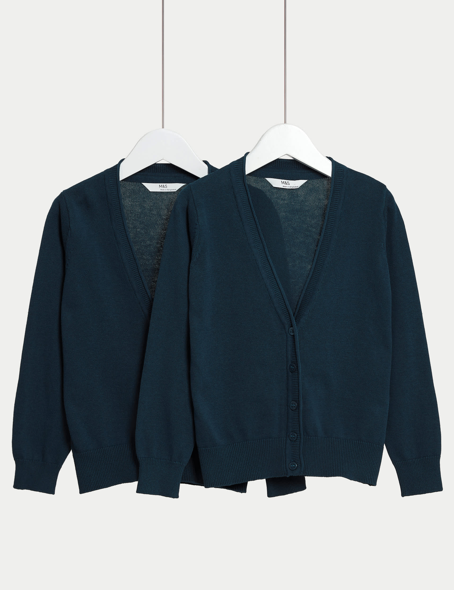 M&S Girls 2-Pack Pure Cotton School Cardigan (3-18 Yrs) - 10-11 - Navy, Navy,Green,Burgundy,Black,Re