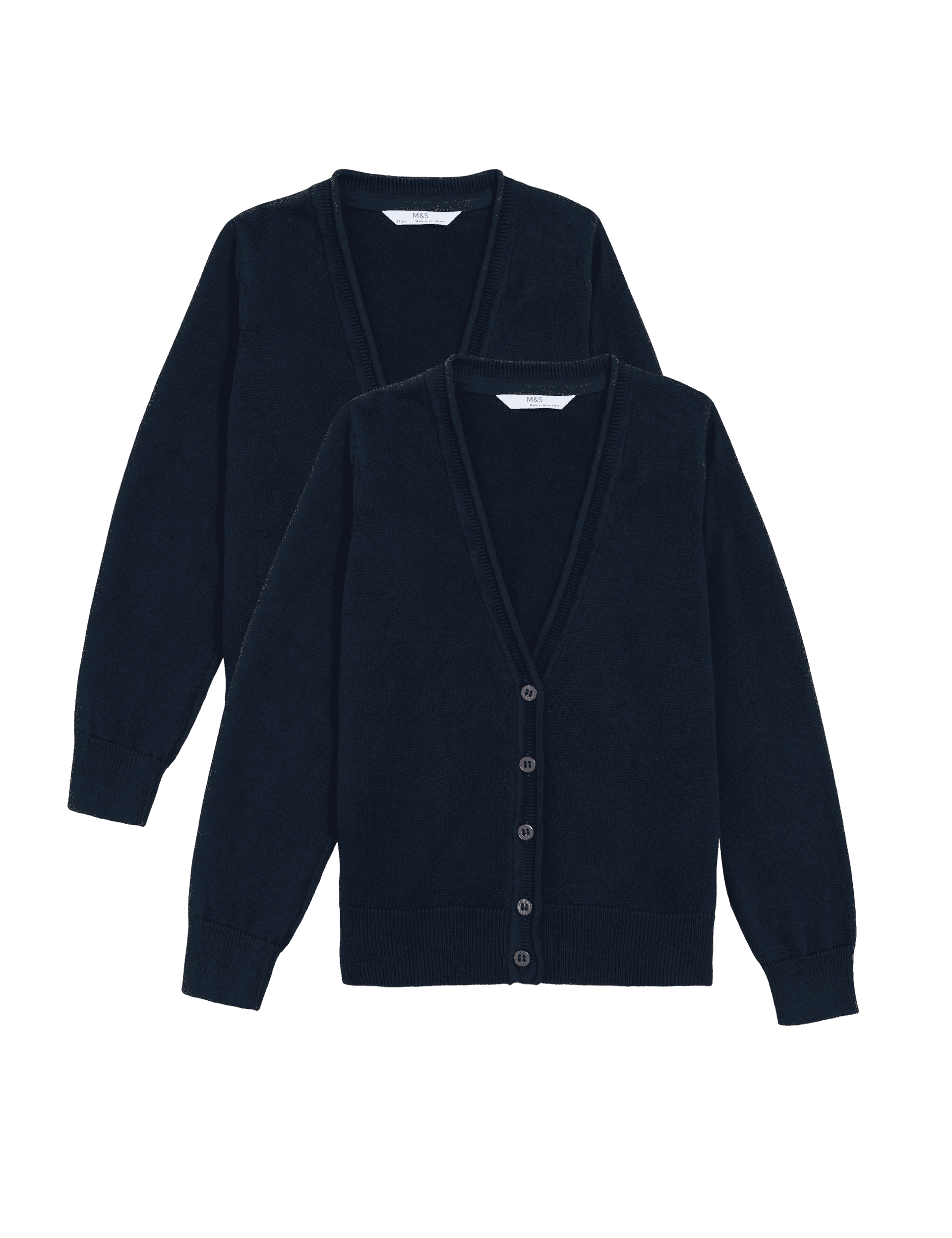 M&S Collection Girls 2 Pack Girls Pure Cotton School Cardigan (3-18 Yrs) - 10-11 - Navy, Black,Red,G