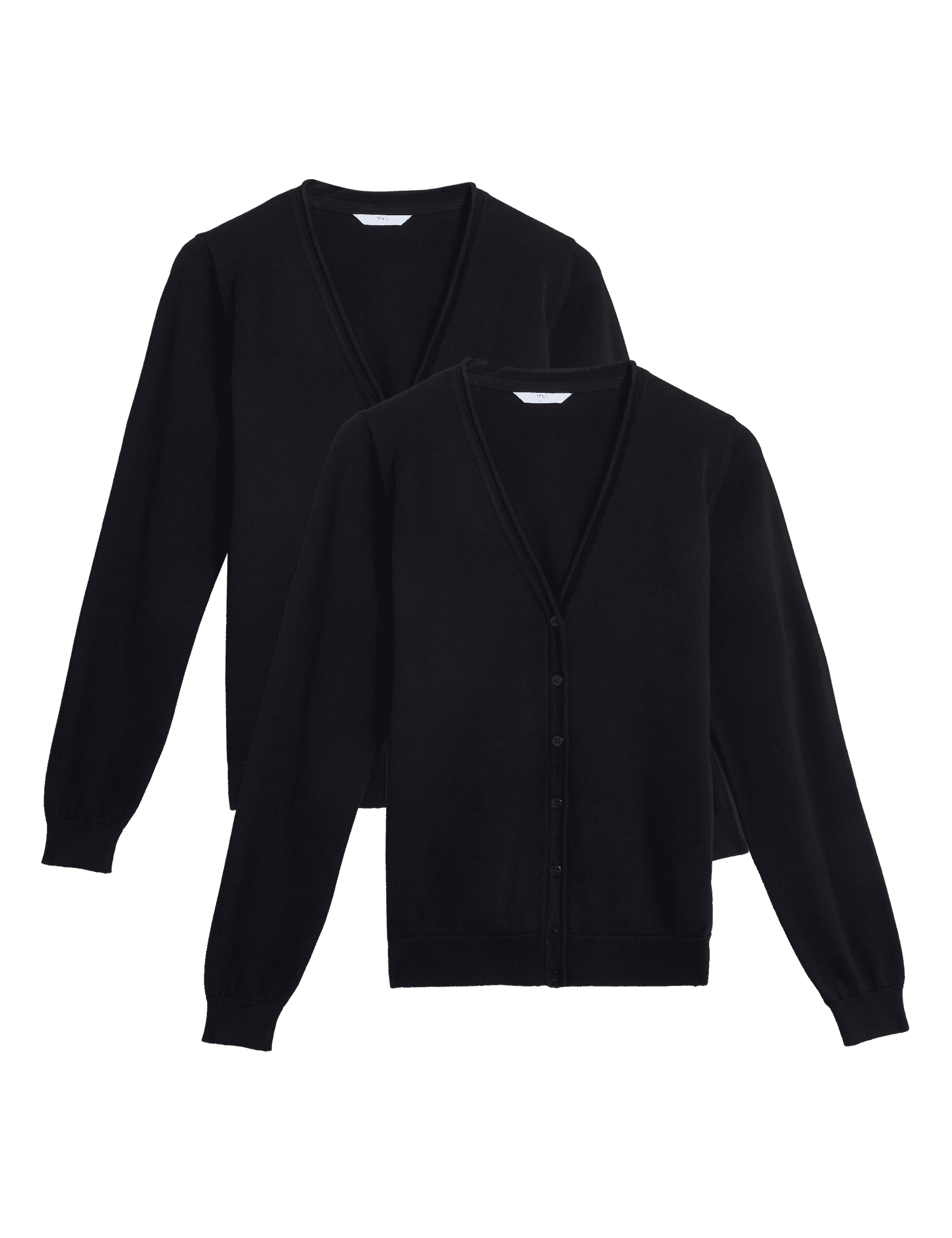 M&S Collection Girls 2 Pack Girls Pure Cotton School Cardigan (3-18 Yrs) - 16-17 - Black, Black,Navy