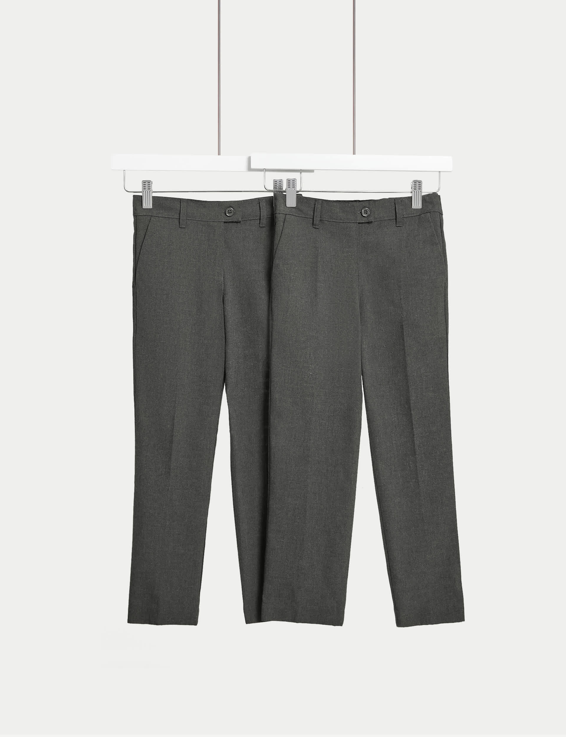 M&S Girls 2-Pack Slim Leg Longer Length School Trousers (2-18 Yrs) - 12-13LNG - Grey, Grey