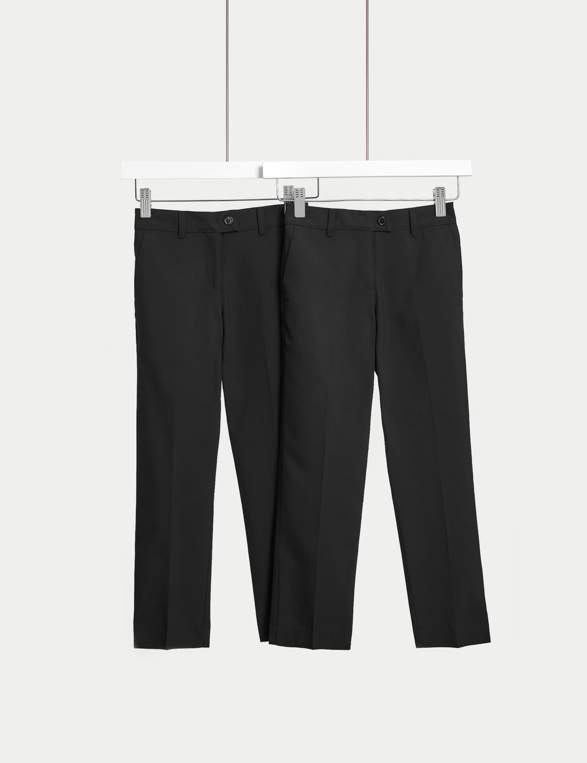 M&S Girls 2-Pack Slim Leg Longer Length School Trousers (2-18 Yrs) - 6-7 YLNG - Black, Black