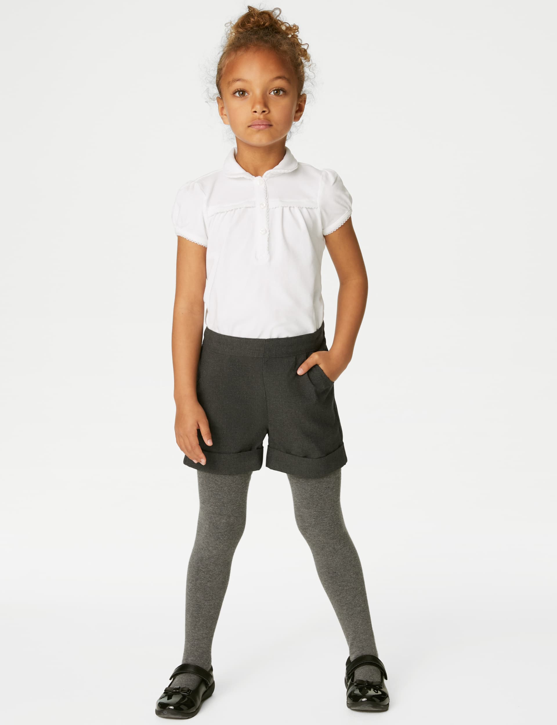 M&S Girls Turn Up School Shorts (2-16 Yrs) - 10-11 - Grey, Grey