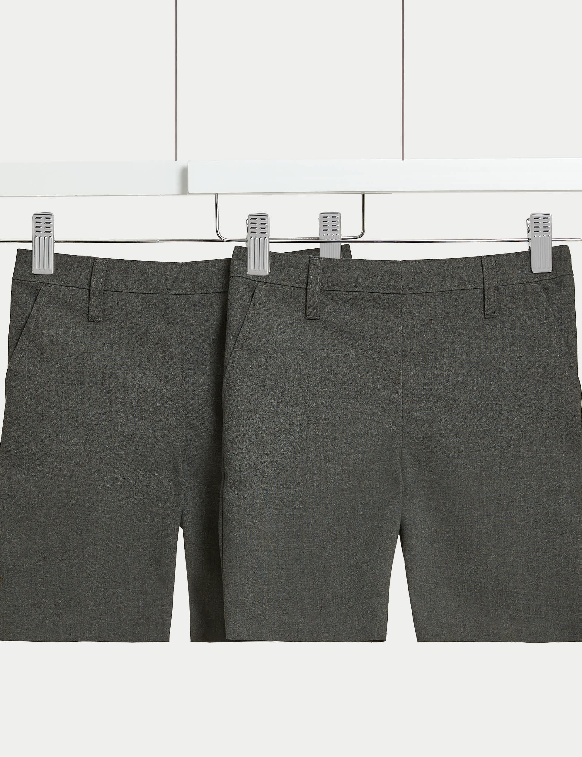 M&S Girls 2-Pack Slim Leg School Shorts (2-16 Yrs) - 12-13 - Grey, Grey