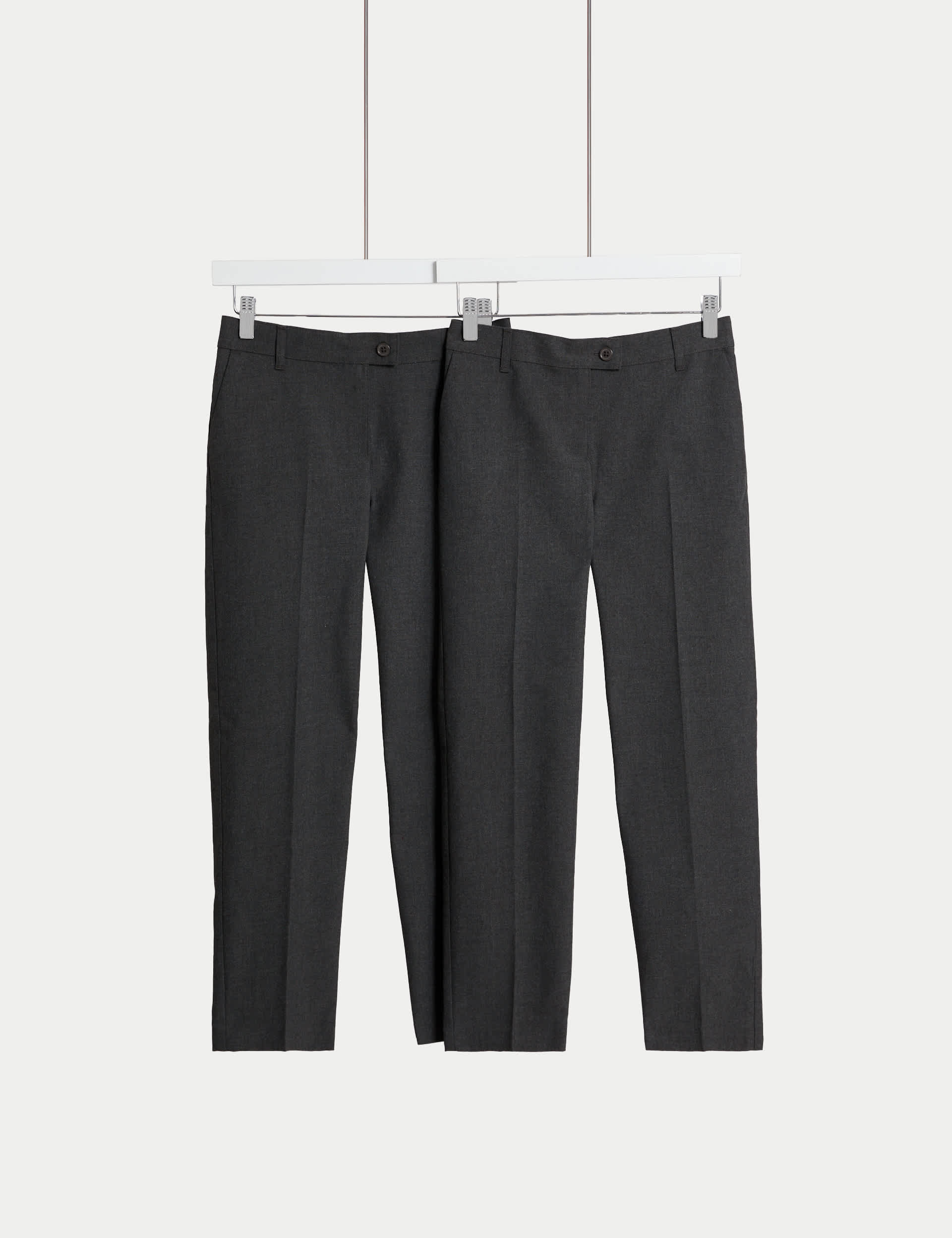 M&S Girls 2-Pack Grow-Proof Cuff School Trousers (2-18 Yrs) - 8-9 Y - Grey, Grey,Black