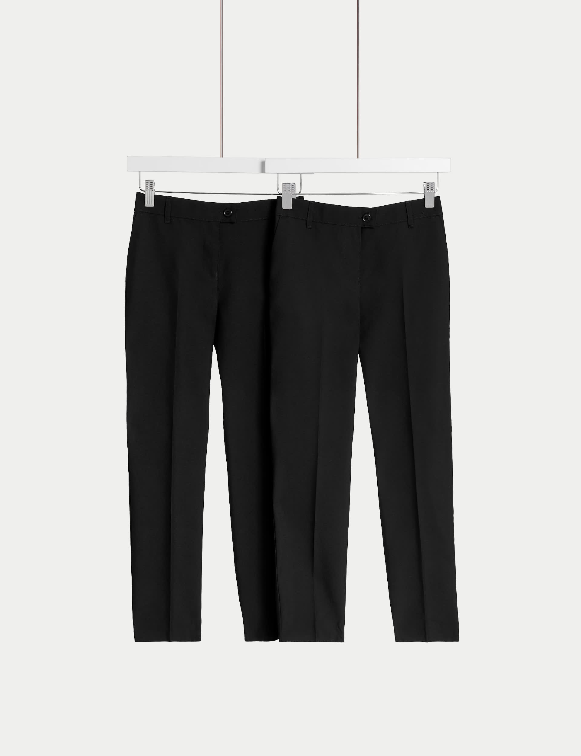 M&S Girls 2-Pack Grow-Proof Cuff School Trousers (2-18 Yrs) - 14-15 - Black, Grey,Black