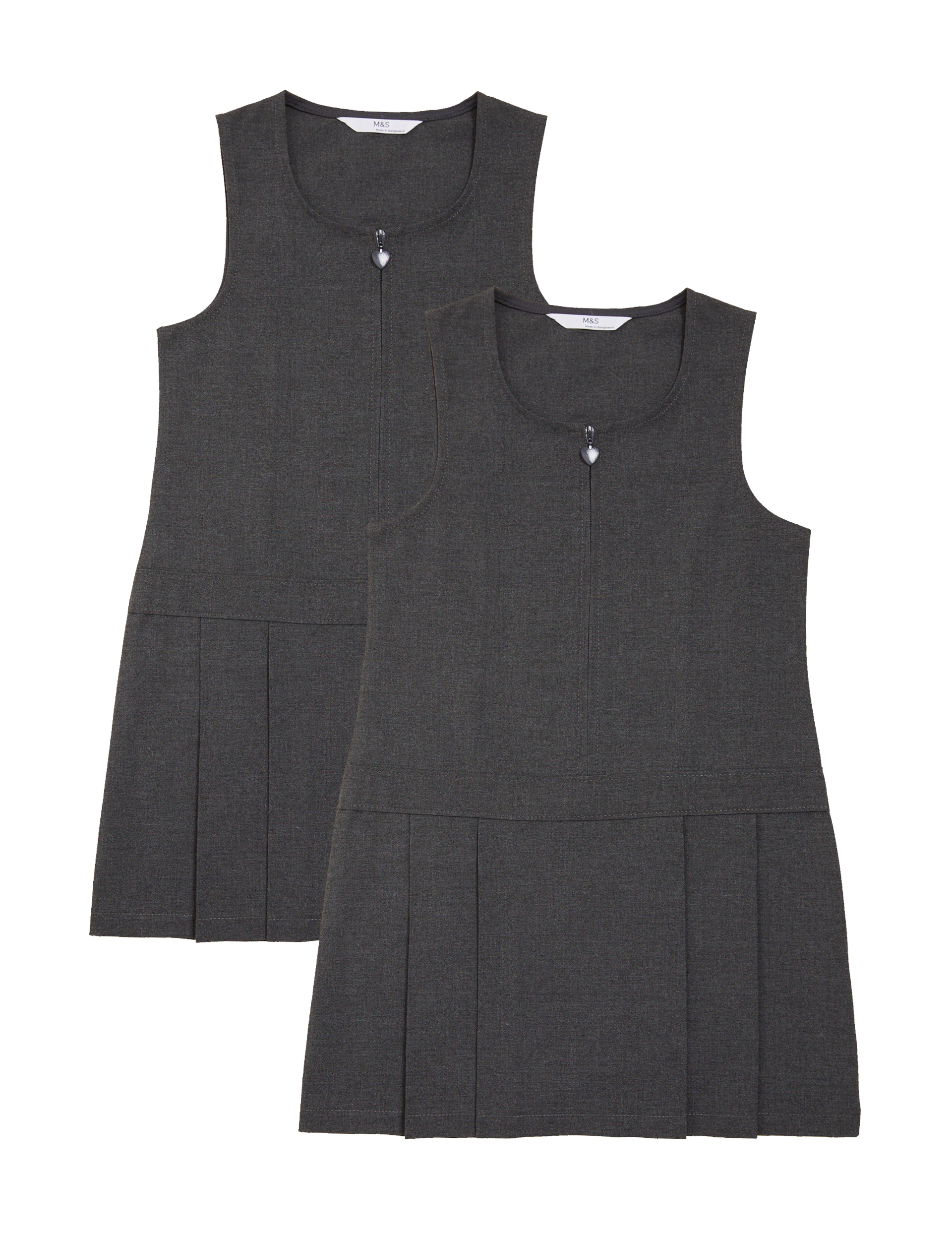 M&S Collection Girls 2 Pack Girls Pleated School Pinafores (2-12 Yrs) - 5-6 Y - Grey, Grey,Navy