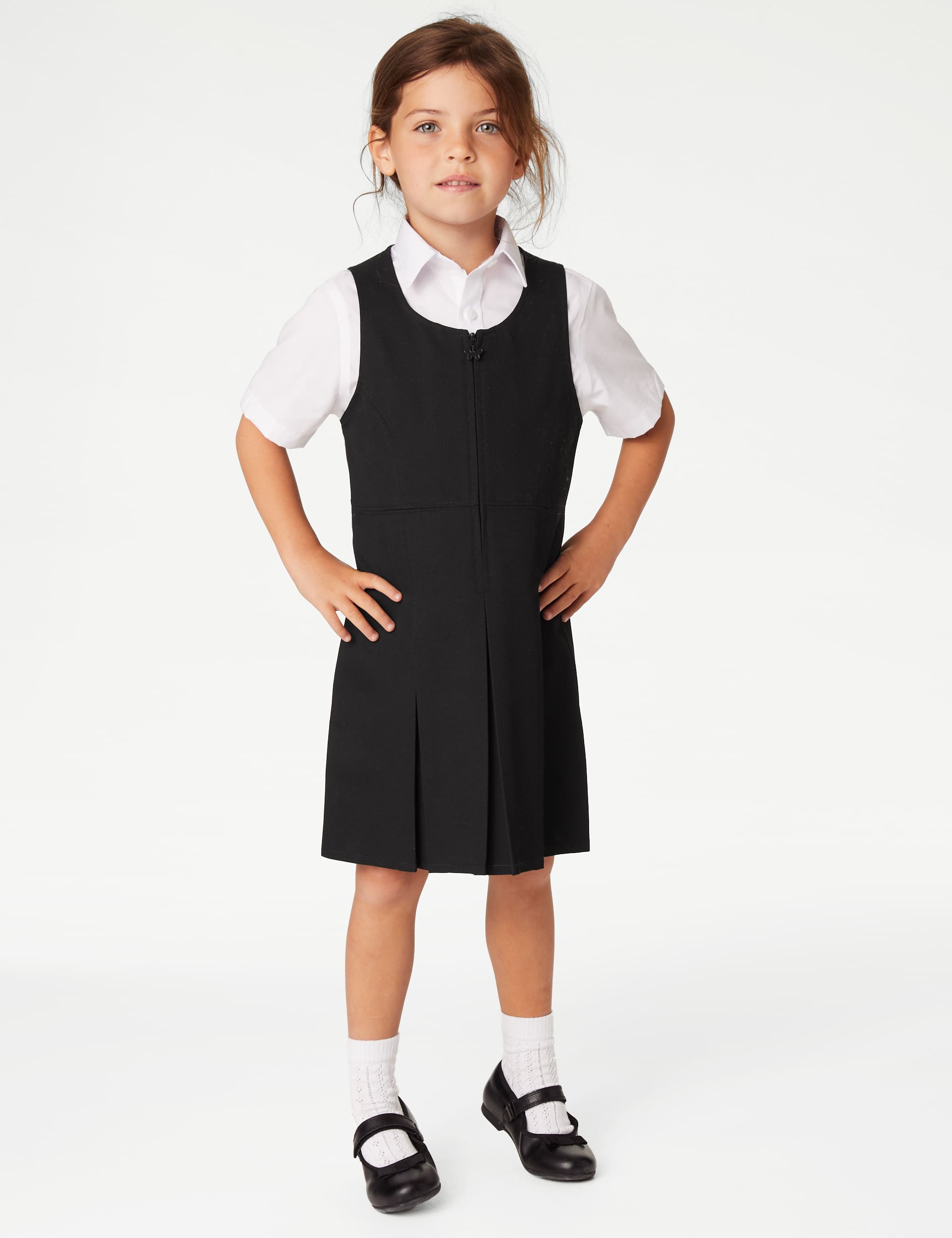 M&S Girls Pleated School Pinafore (2-12 Yrs) - 5-6 Y - Black, Bottle Green,Grey,Navy,Black