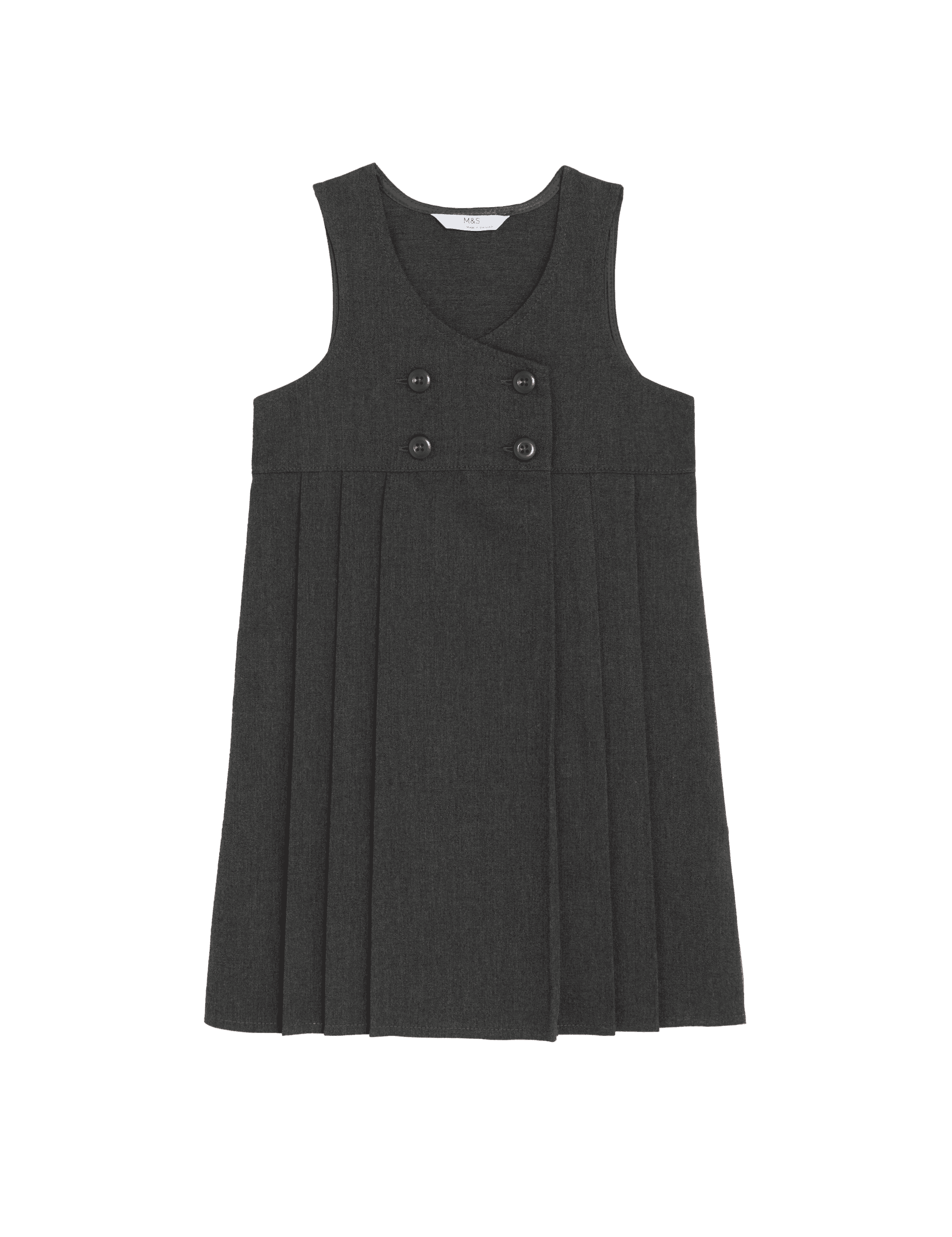 M&S Collection Girls Double Breasted School Pinafore (2-12 Yrs) - 4-5 Y - Grey, Grey