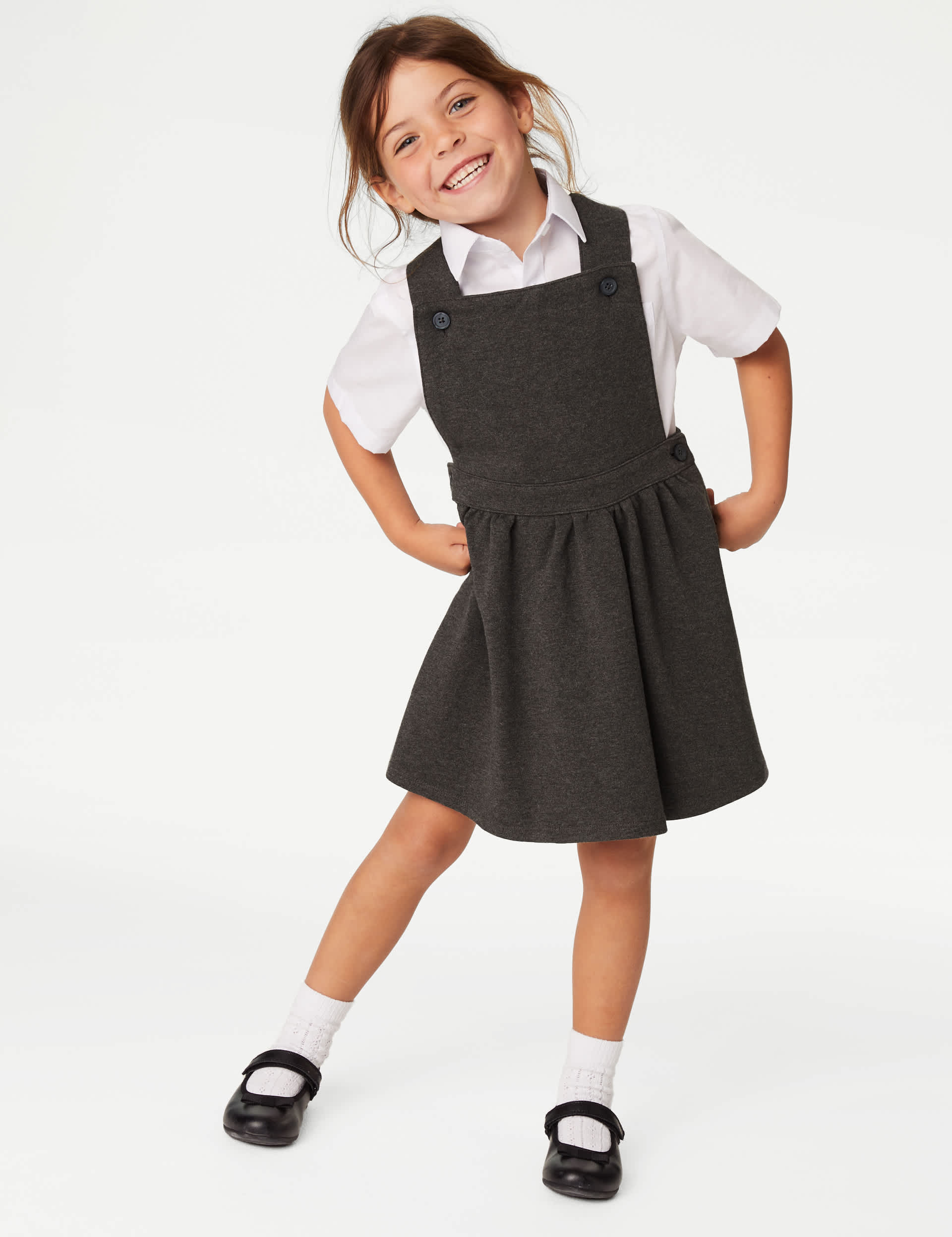 M&S Girls Jersey School Pinafore (2-12 Yrs) - 5-6 Y - Grey, Grey