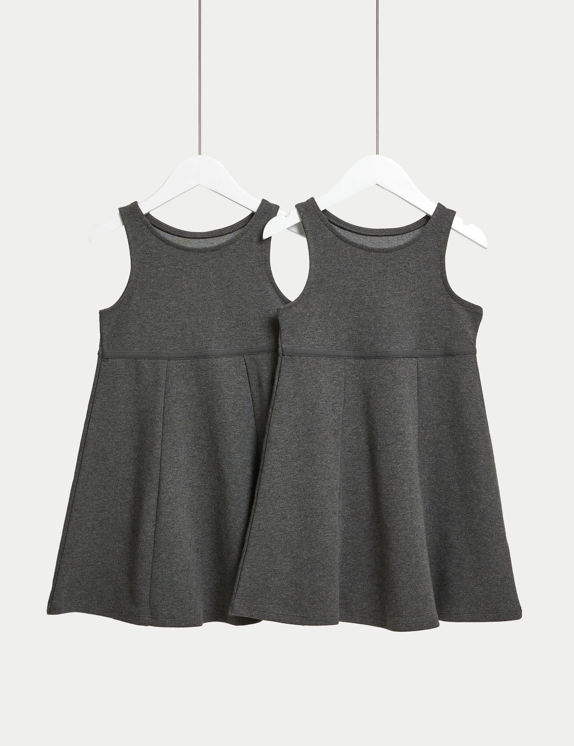 M&S Girls 2-Pack Jersey School Pinafores (2-12 Yrs) - 5-6 Y - Grey, Grey