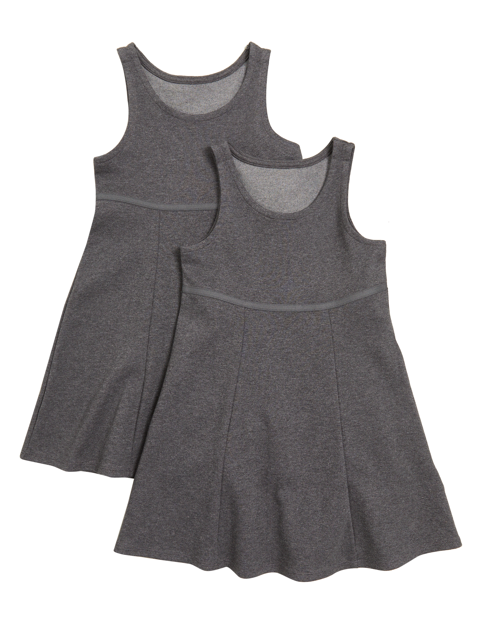 M&S Collection Girls 2 Pack Girls Jersey School Pinafores (2-12 Yrs) - 10-11 - Grey, Grey