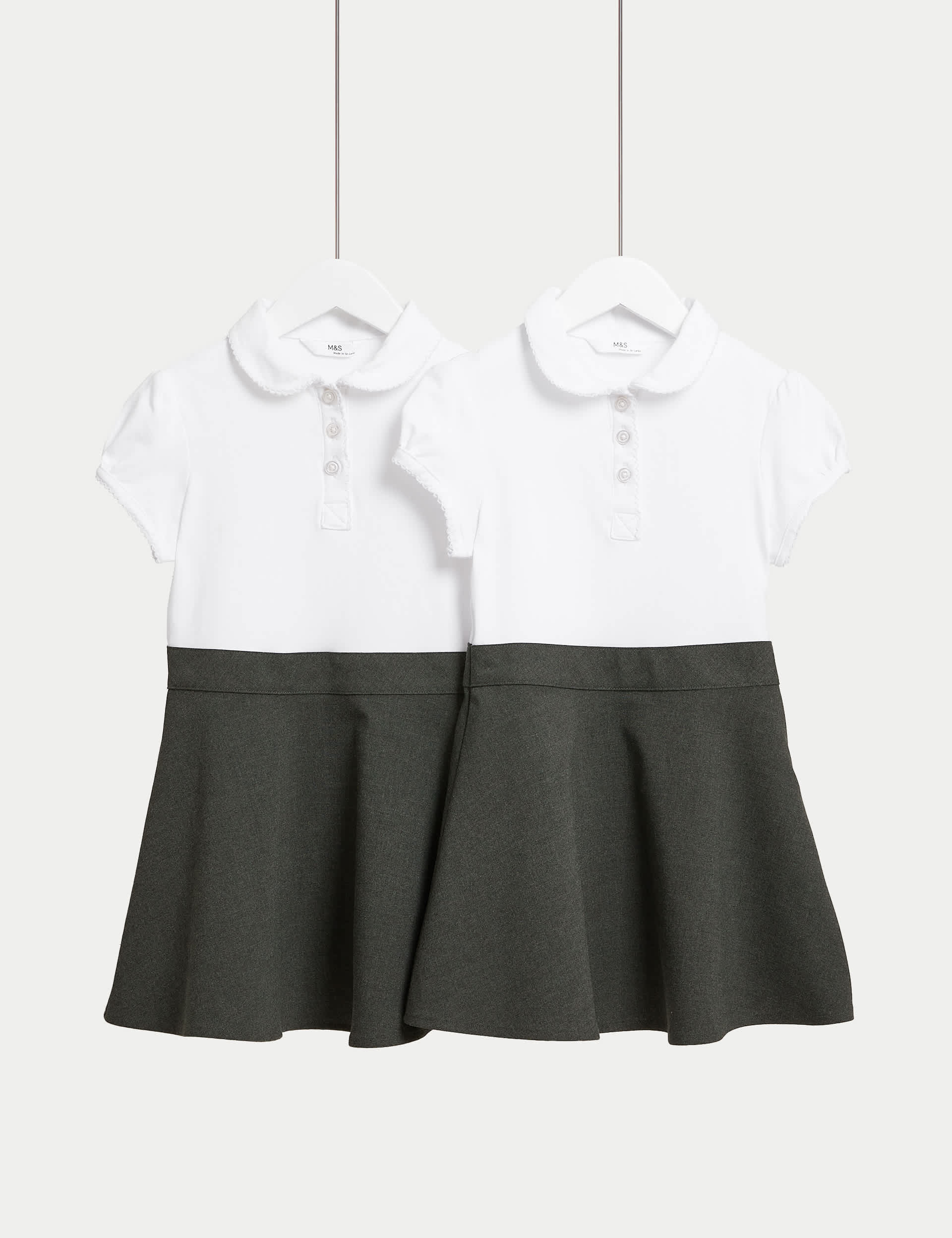 M&S Girls 2-Pack Cotton Rich School Pinafores (2-14 Yrs) - 5-6 Y - Grey, Grey