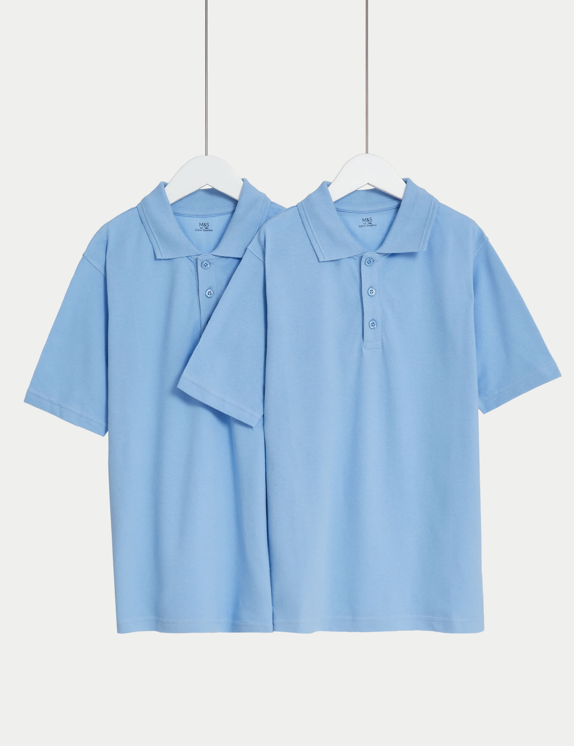 M&S Collection 2 Pack Unisex Pure Cotton School Polo Shirts (2-18 Yrs) - 14-15 - Pale Blue, Pale Blu