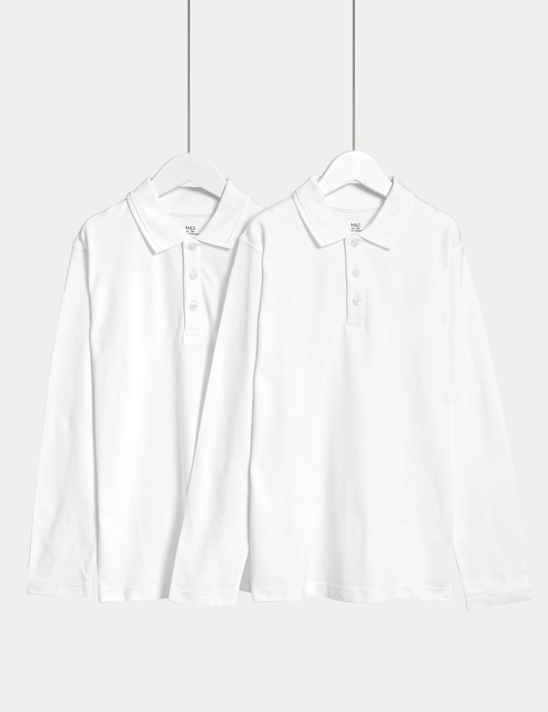 M&S 2pk Unisex Pure Cotton Polo Shirts (2-18 Yrs) - 14-15 - White, White