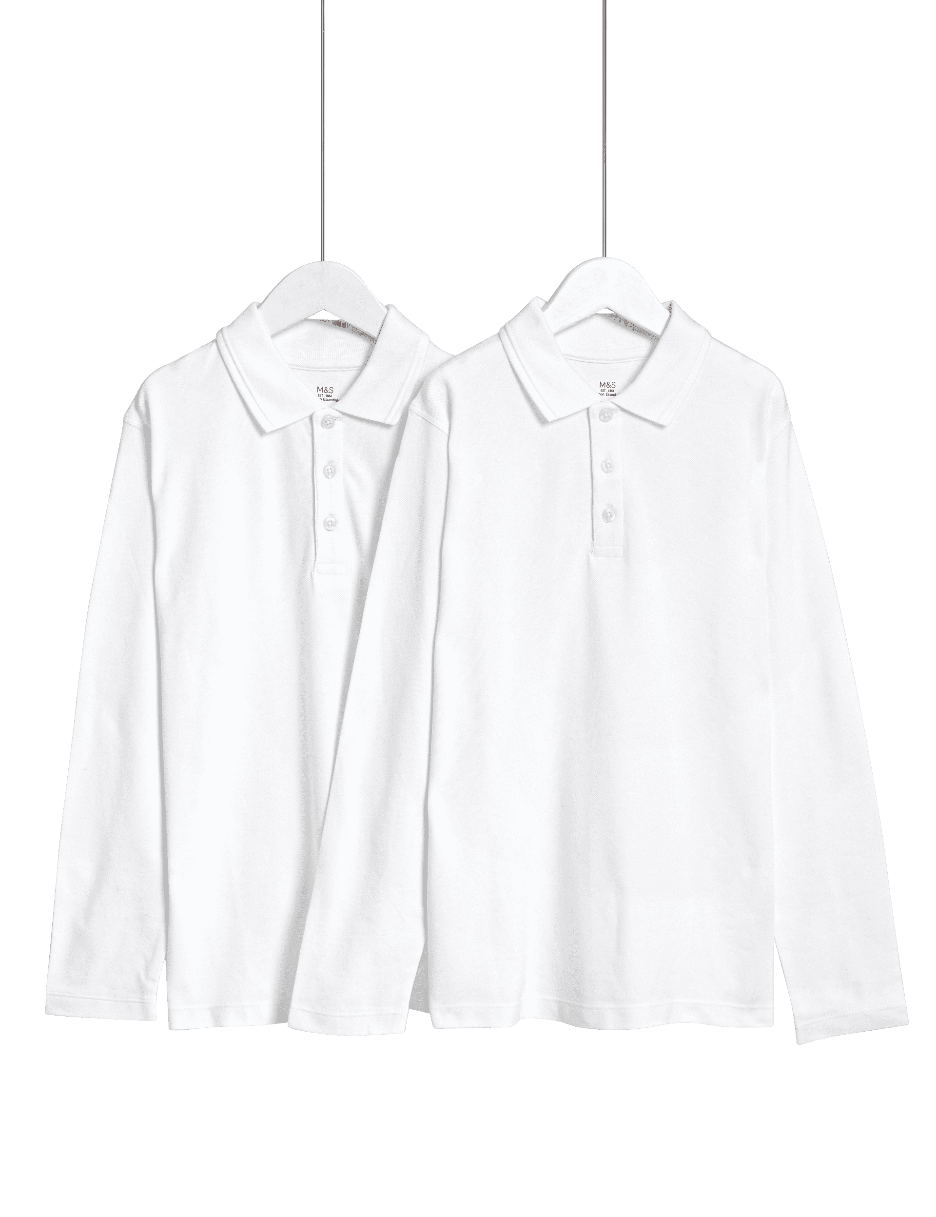 M&S Collection 2 Pack Unisex Pure Cotton Polo Shirts (2-18 Yrs) - 7-8 Y - White, White