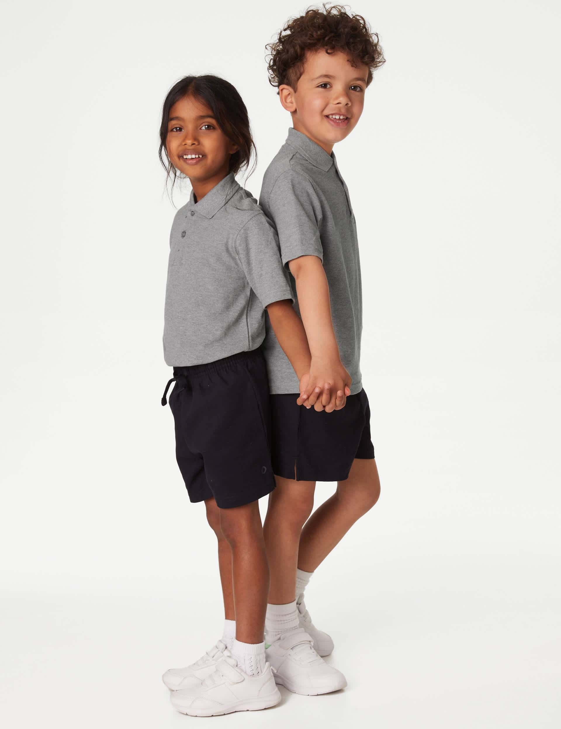 M&S 3pk Unisex Pure Cotton School Polo Shirts (2-16 Yrs) - 4-5 Y - Grey, Yellow,Grey,Blue