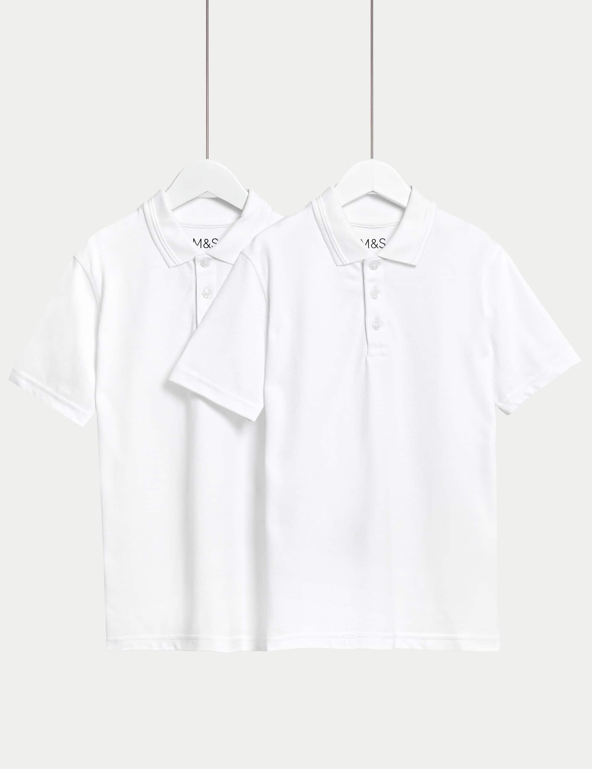 M&S 2pk Boys Stain Resist School Polo Shirts (2-16 Yrs) - 5-6 Y - White, White