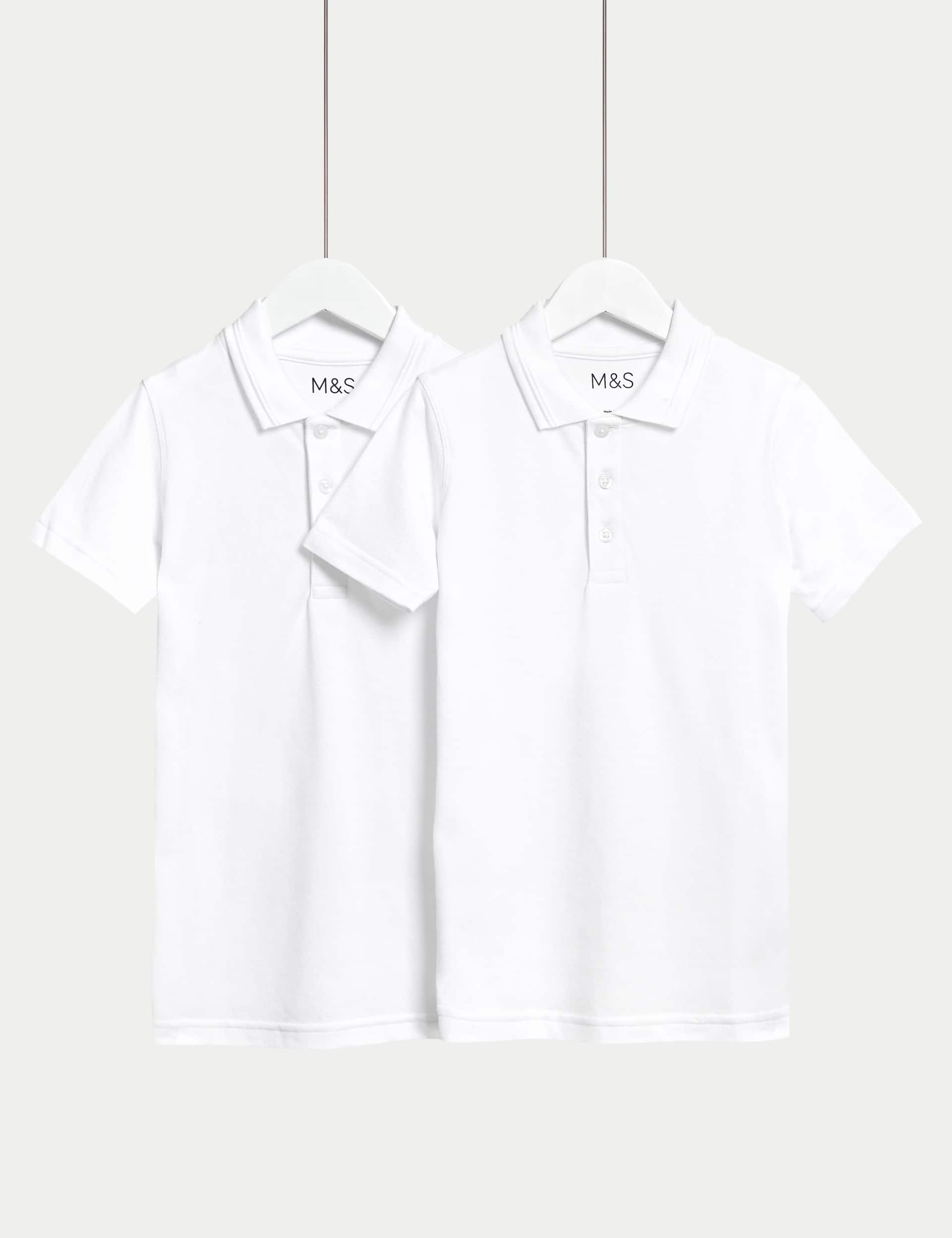 M&S 2pk Boys Slim Stain Resist School Polo Shirts (2-16 Yrs) - 2-3 Y - White, White