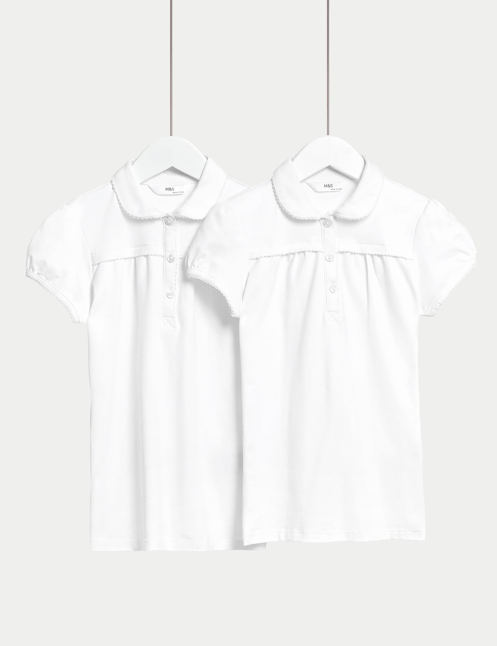 M&S Girls 2-Pack Jersey School Polo Shirts (2-18 Yrs) - 6-7 Y - White, White