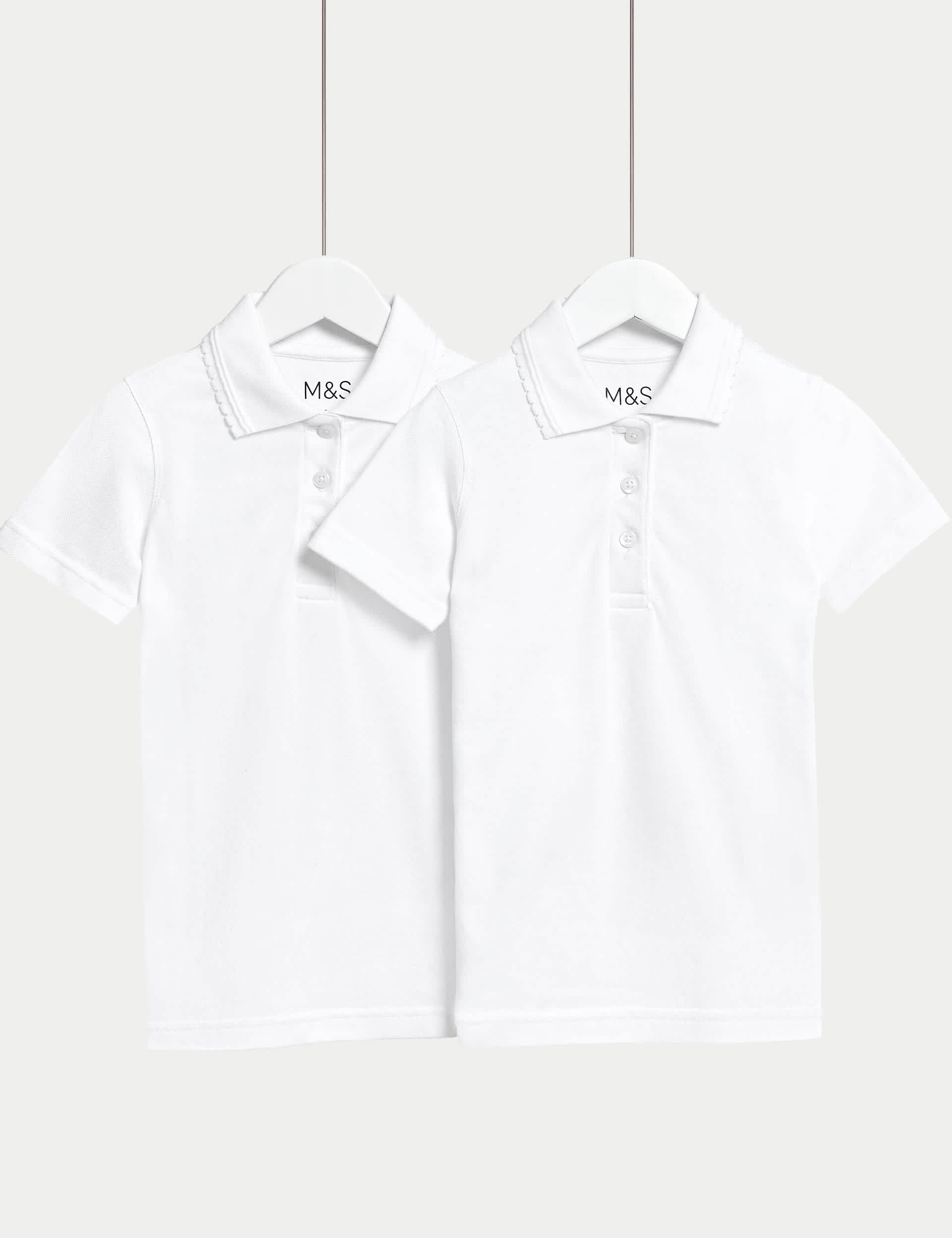 M&S Girls 2-Pack Slim Stain Resist School Polo Shirts (2-16 Yrs) - 39 - White, White