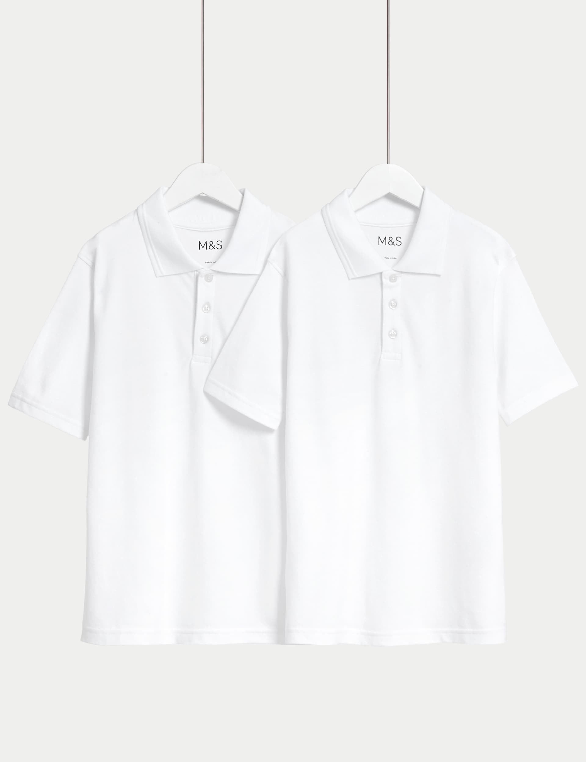 M&S 2pk Unisex Stain Resist School Polo Shirts (2-18 Yrs) - 5-6 Y - White, White,Gold,Blue,Navy,Bott