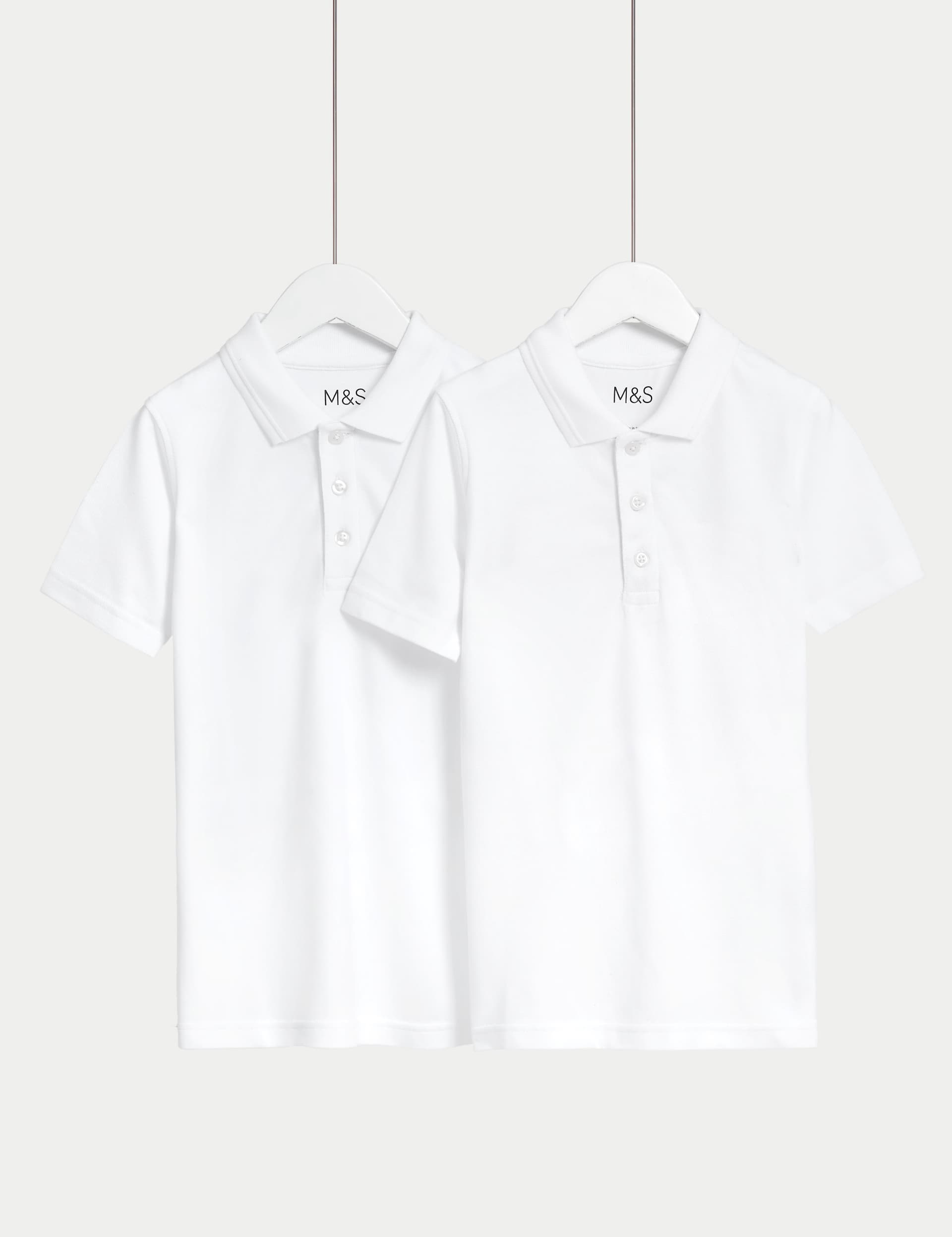 M&S Collection 2 Pack Unisex Slim Stain Resist School Polo Shirts (2-18 Yrs) - 14-15 - White, White,