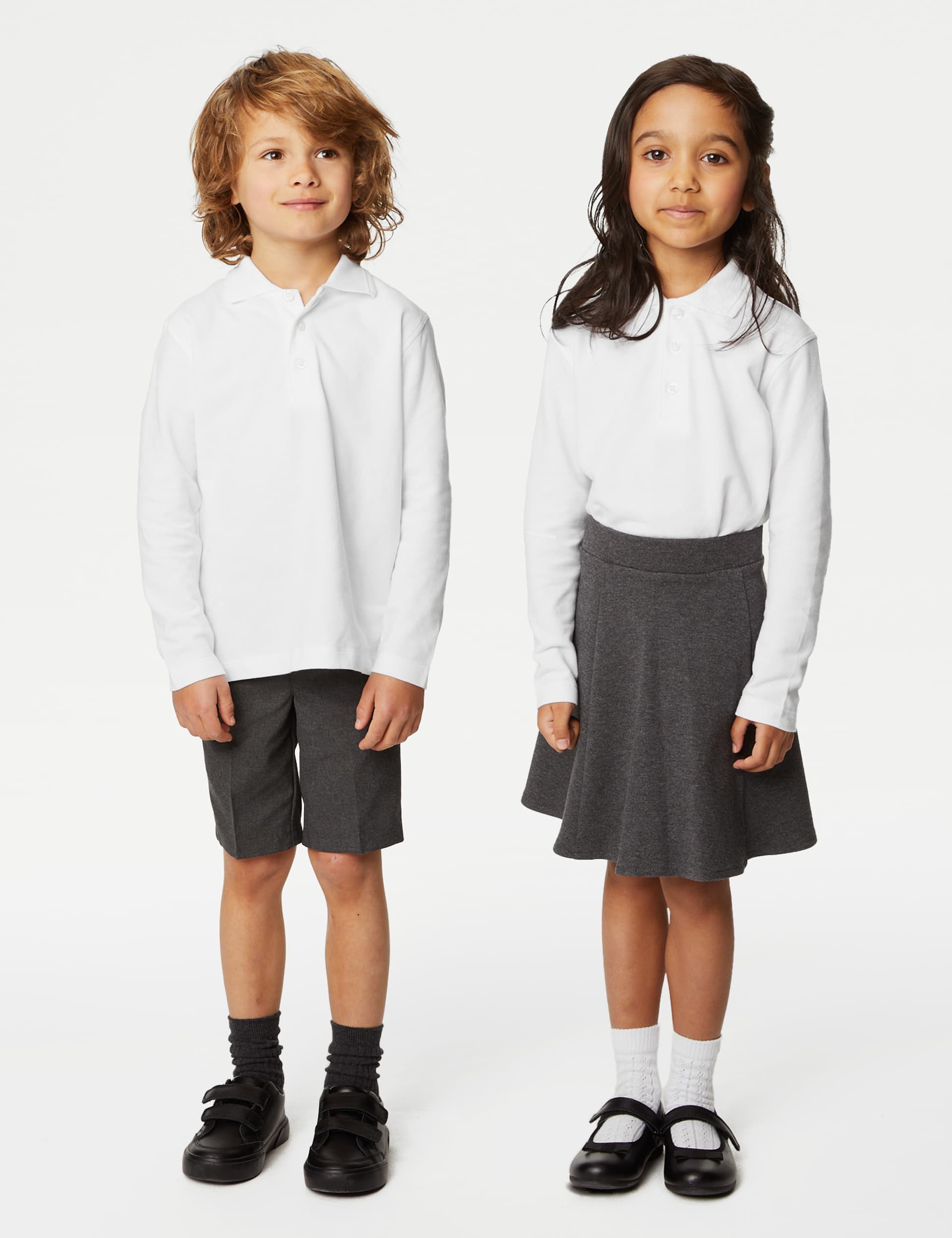 M&S 2pk Unisex Easy Dressing School Polo Shirts (3-18 Yrs) - 6-7 Y - White, White