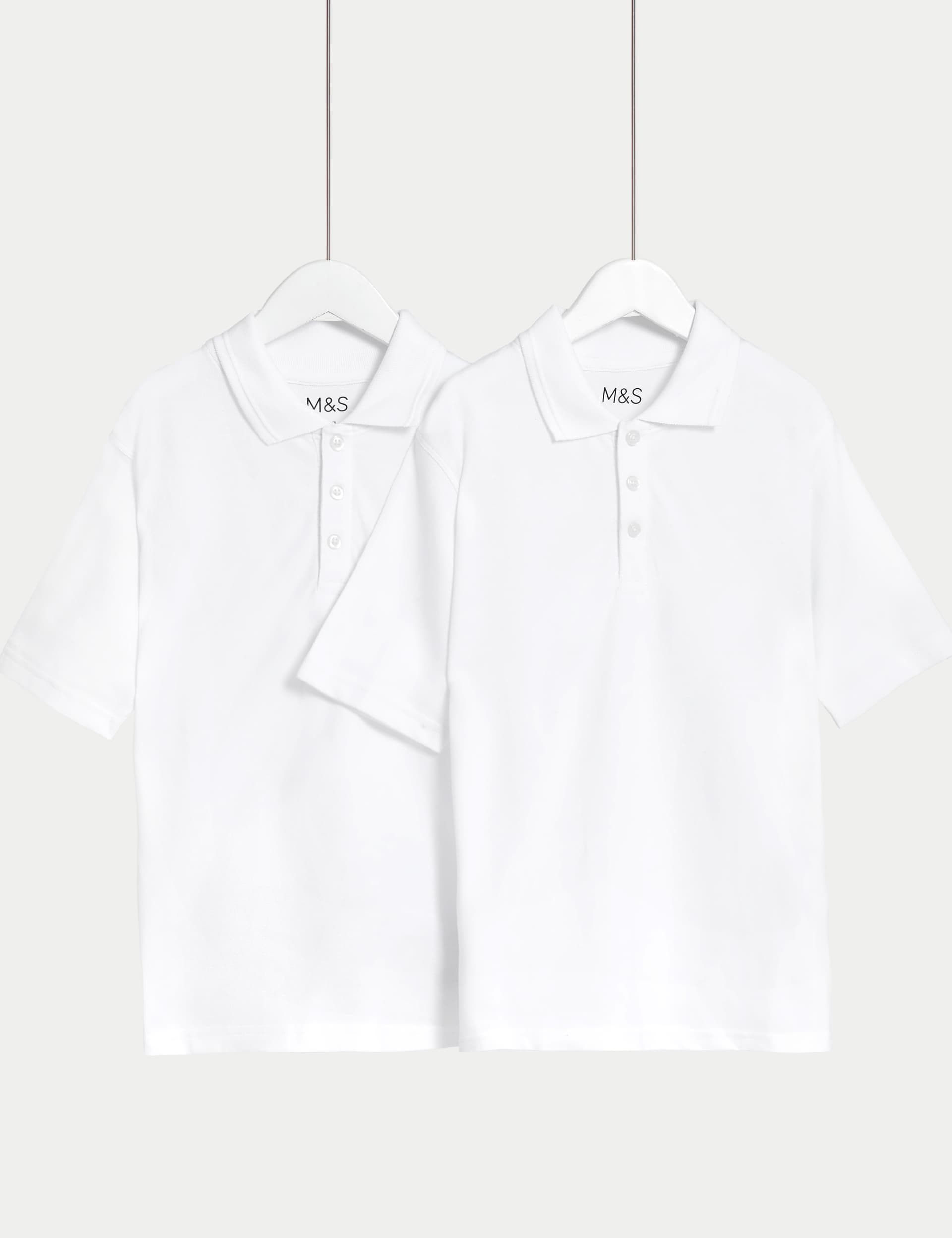 M&S 2pk Unisex Easy Dressing School Polo Shirts (3-18 Yrs) - 10-11 - White, White