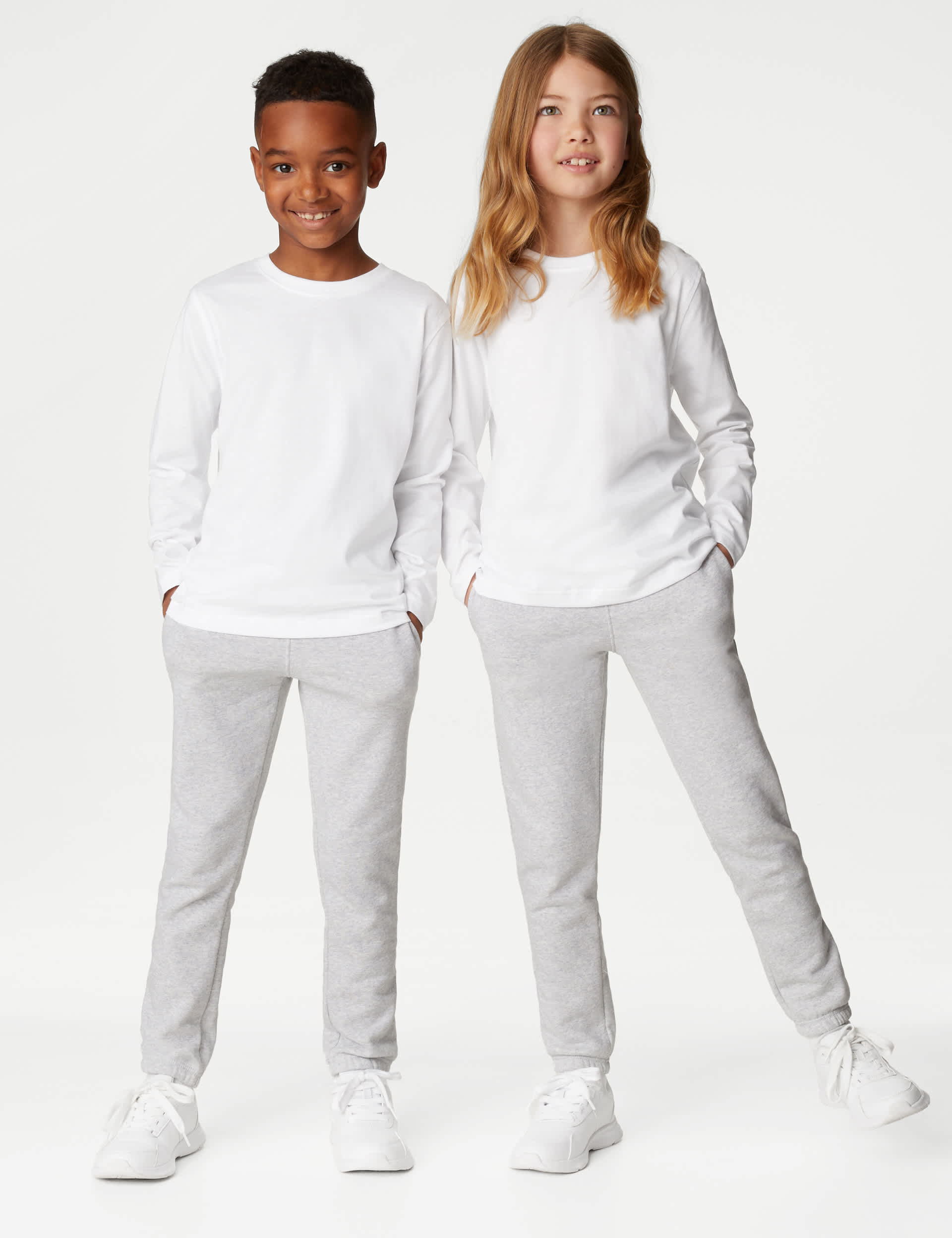 M&S Collection 2 Pack Unisex Pure Cotton School T-Shirts (2-16 Yrs) - 8-9 Y - White, White