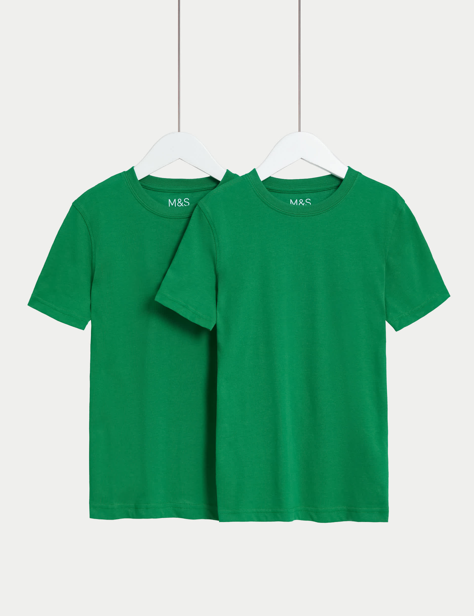 M&S 2pk Unisex Pure Cotton School T-Shirts (2-16 Yrs) - 9-10Y - Emerald, Emerald