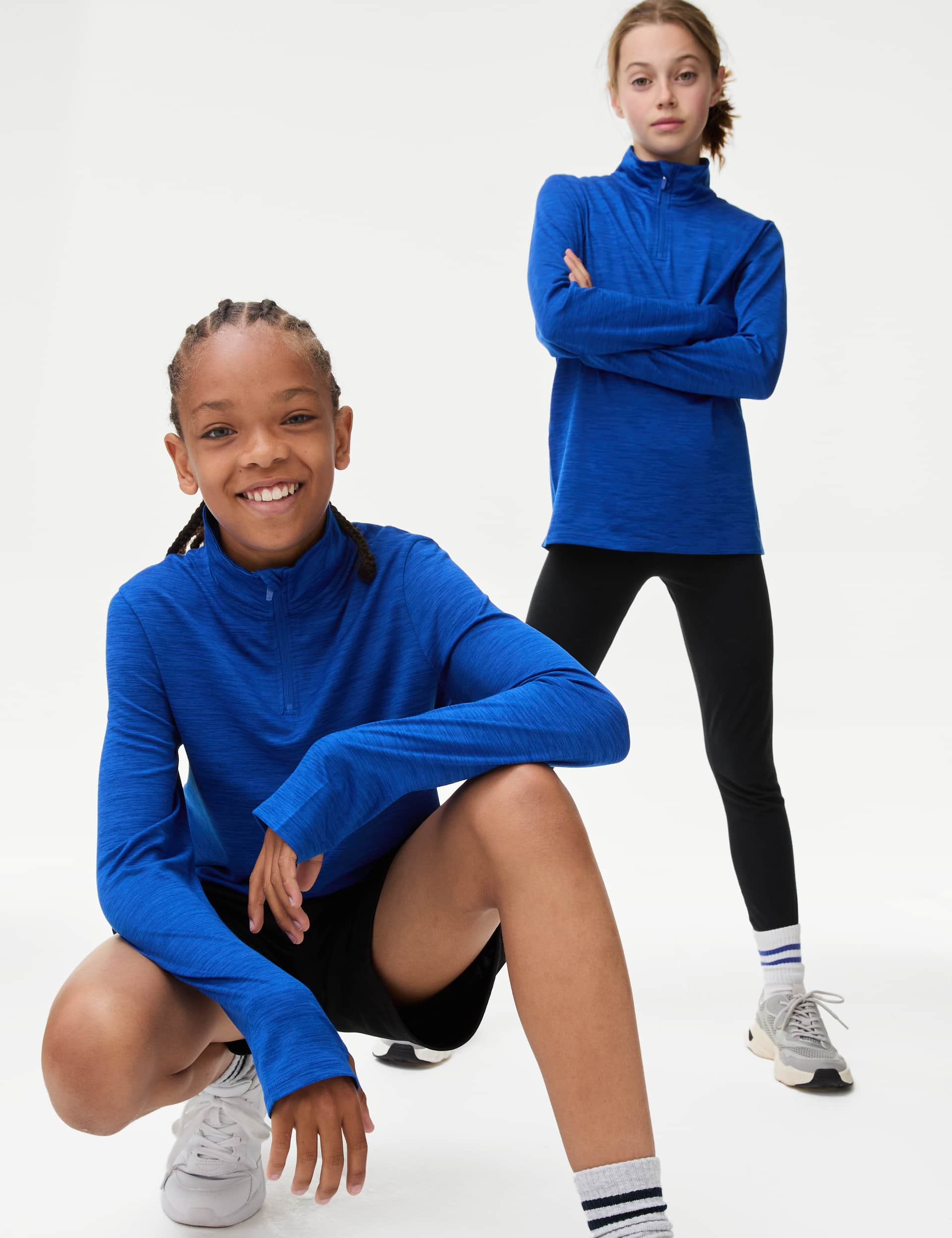 Goodmove Unisex Half Zip Sports Top (6-16 Yrs) - 8-9 Y - Cobalt, Cobalt,Black Mix