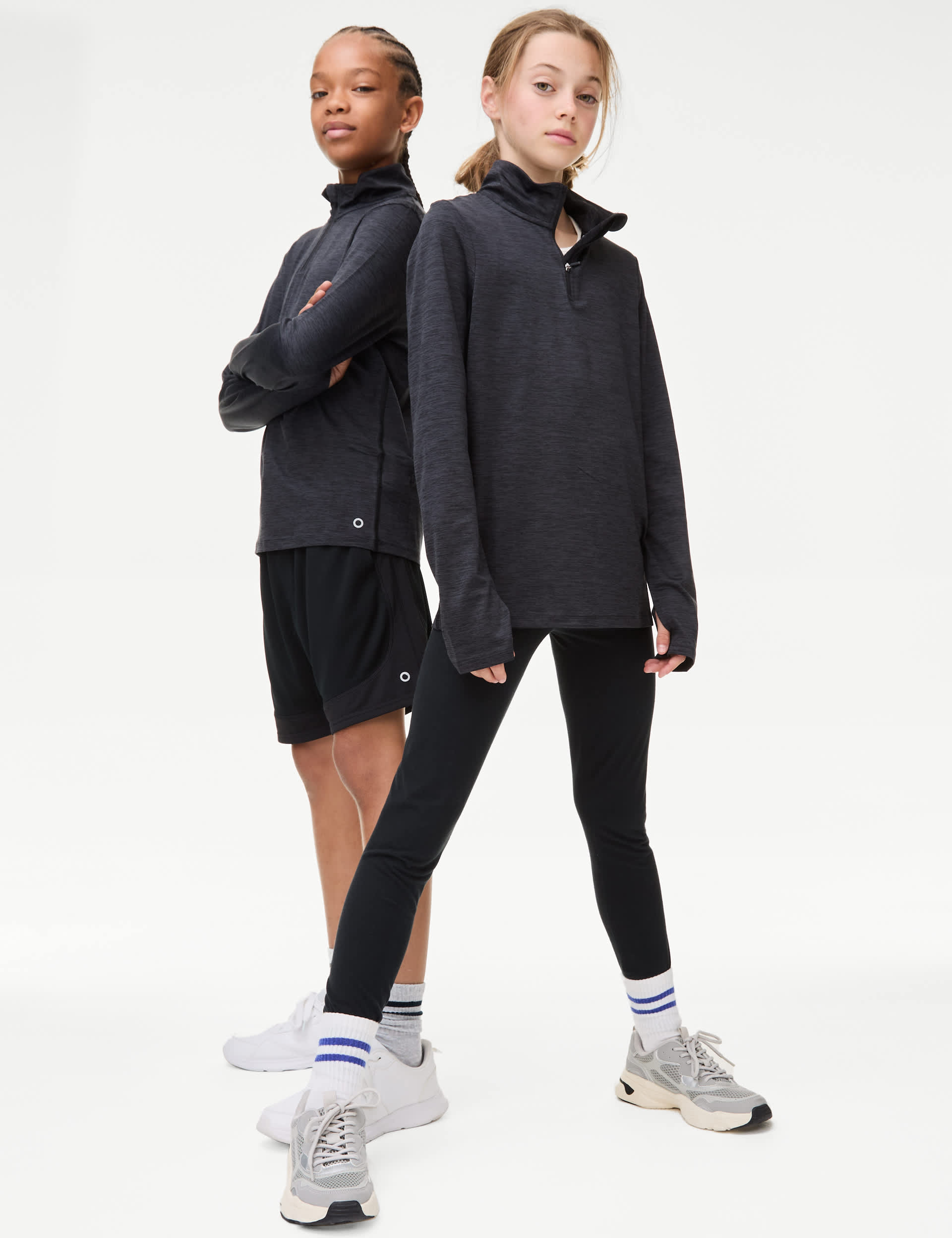 Goodmove Unisex Half Zip Sports Top (6-16 Yrs) - 13-14 - Black Mix, Cobalt,Black Mix