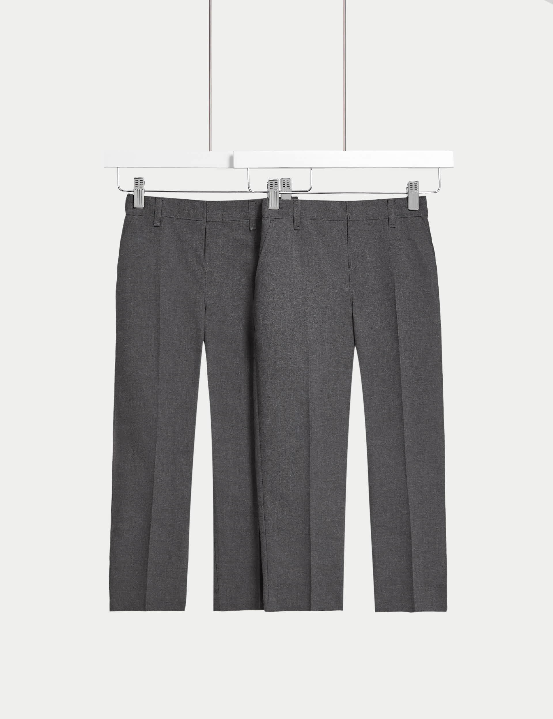 M&S 2pk Boys Easy Dressing School Trousers (3-18 Yrs) - 15-16 - Grey, Grey