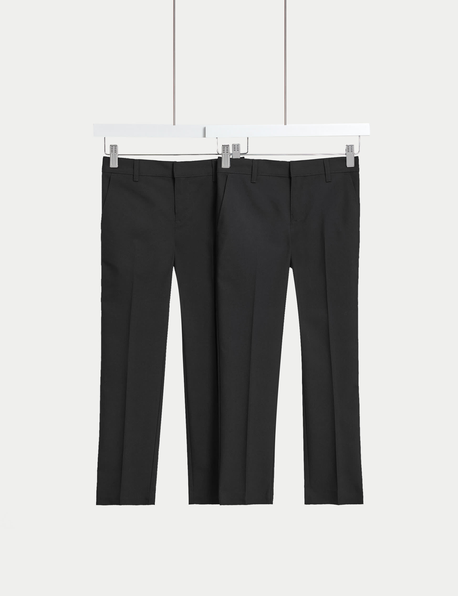 M&S 2pk Boys Slim Leg Longer Length School Trousers (2-18 Yrs) - 7-8 YLNG - Black, Black,Grey