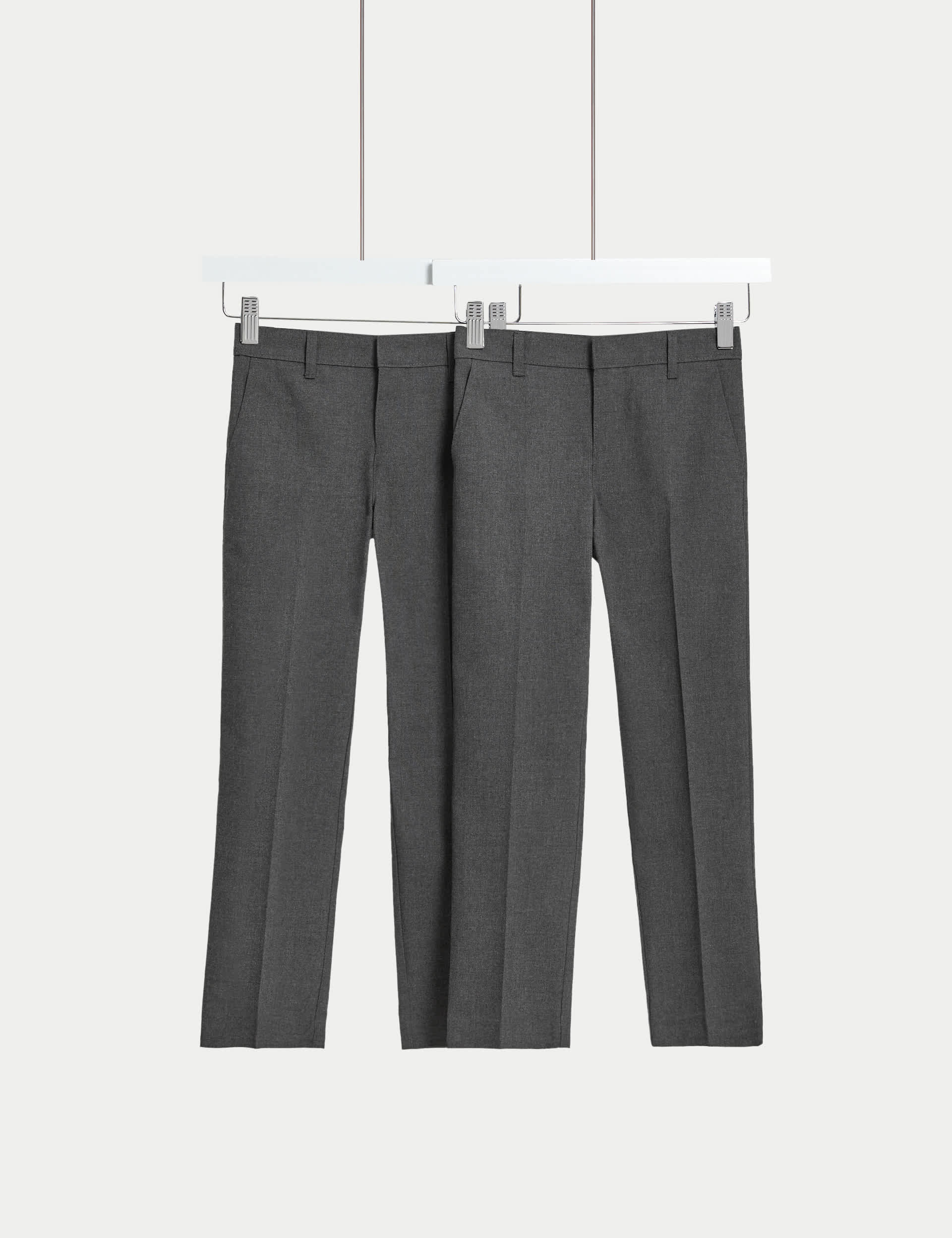 M&S 2pk Boys Slim Leg Slim Waist School Trousers (2-18 Yrs) - 9-10Y - Grey, Grey