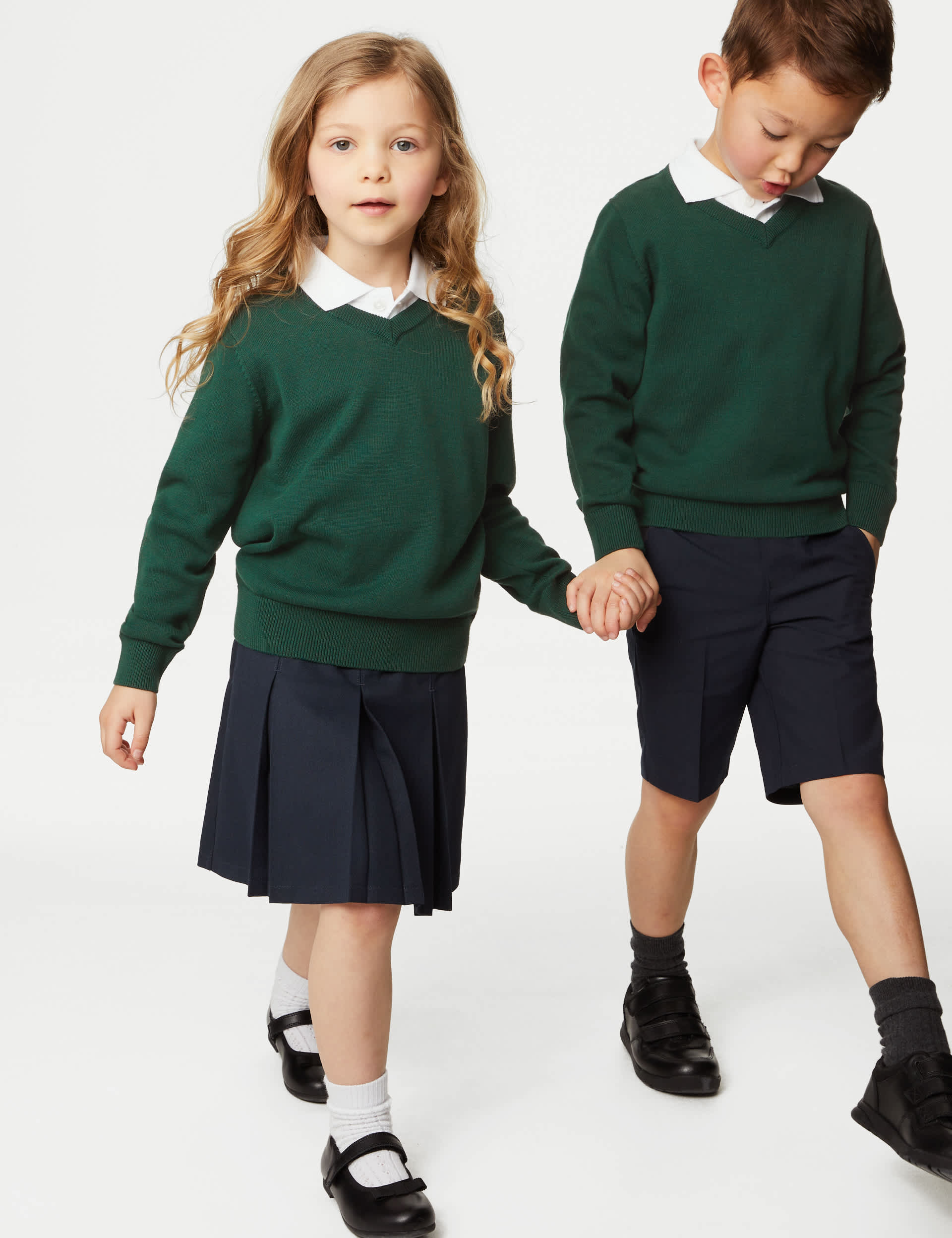 M&S Collection 2 Pack Unisex Pure Cotton School Jumper (3-18 Yrs) - 5-6 Y - Green, Navy,Black,Red,Bu