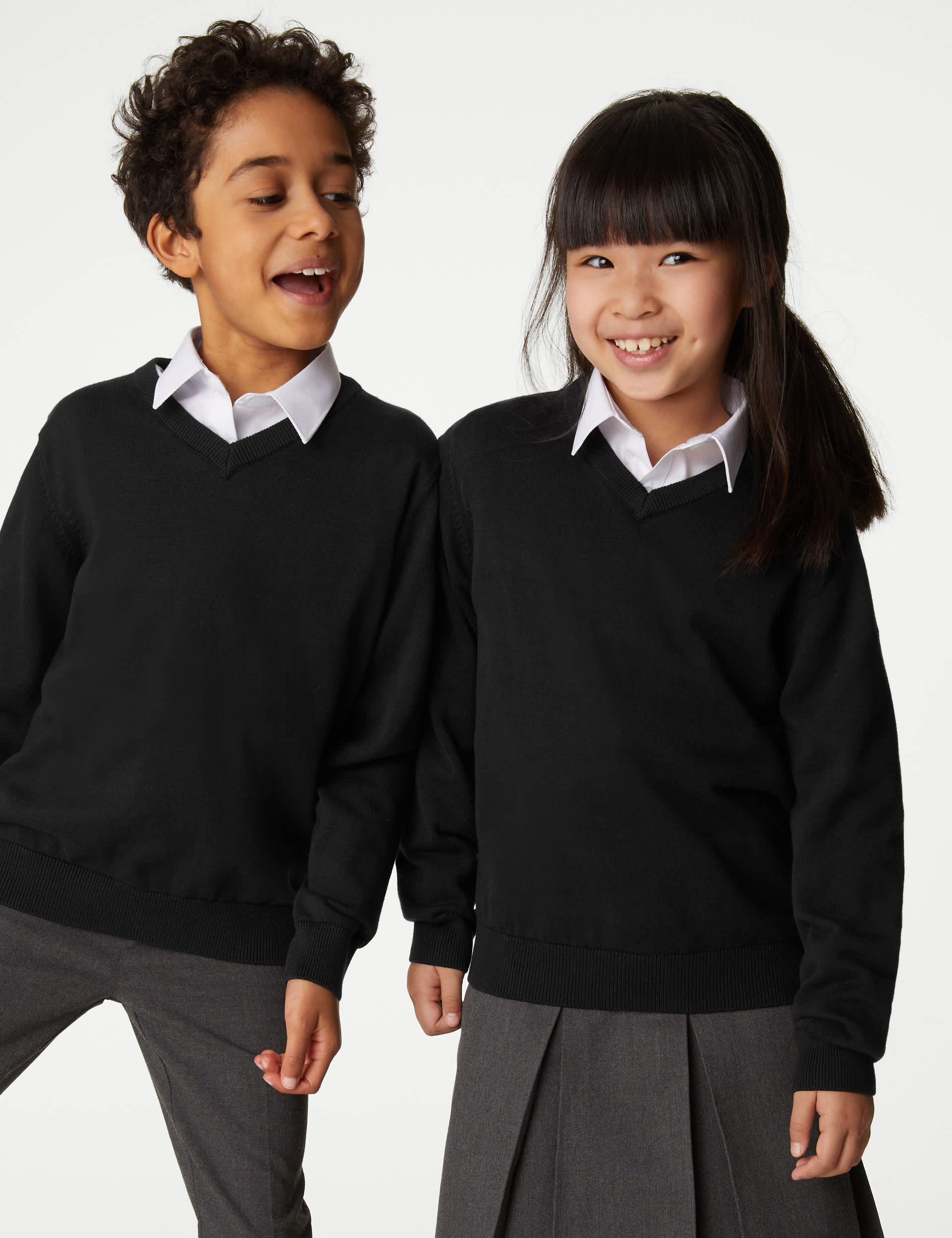 M&S 2pk Unisex Pure Cotton School Jumper (3-18 Yrs) - 12-13 - Black, Black,Red,Green,Grey,Navy,Burgu