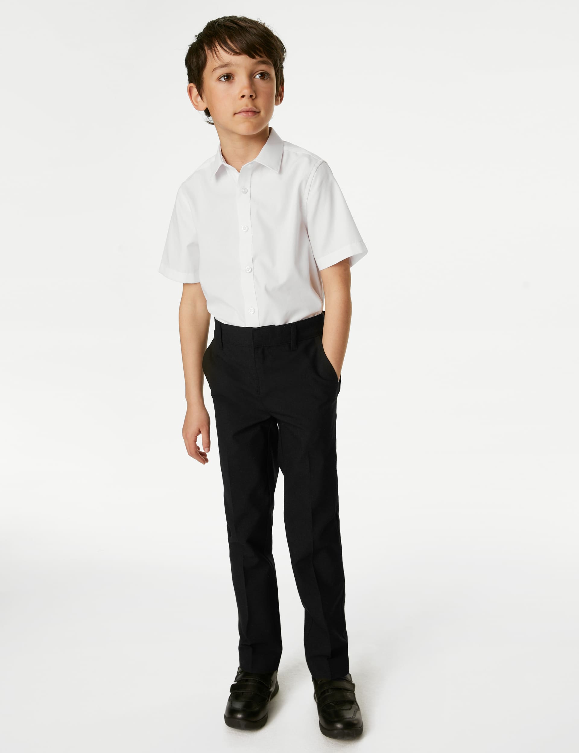 M&S Boys Regular Leg Plus Waist School Trousers (2-18 Yrs) - 7-8 Y - Black, Black