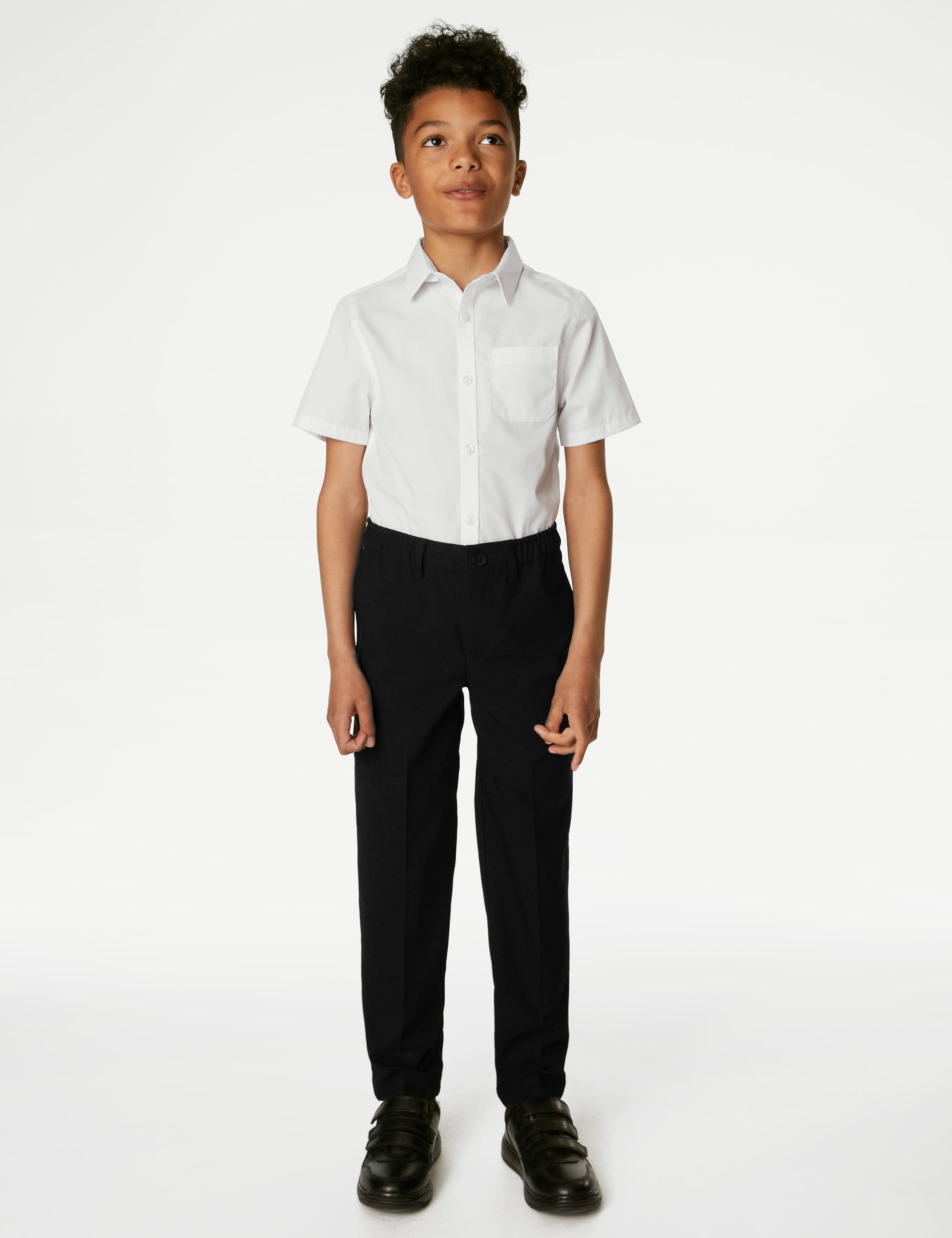 M&S Boys Relaxed Stretch School Trousers (2-18 Yrs) - 7-8 Y - Black, Black