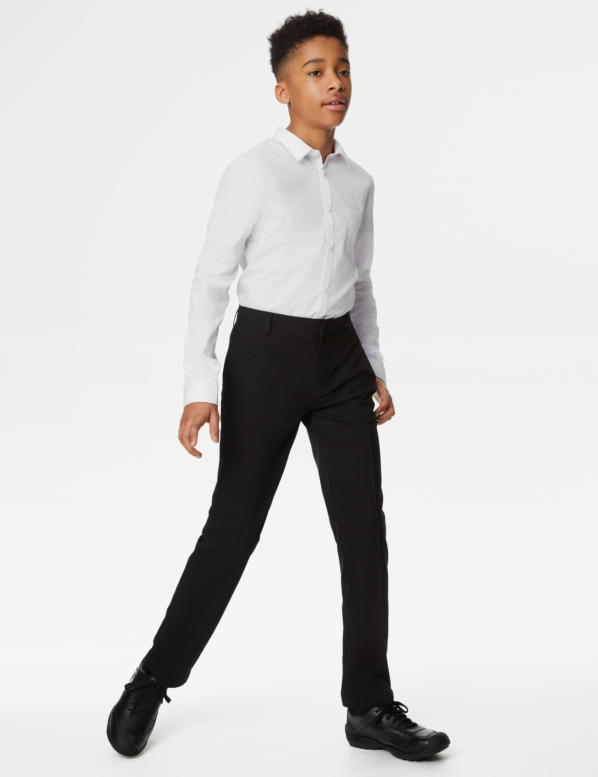 M&S Boys Slim Leg Plus Waist School Trousers (2-18 Yrs) - 11-12 - Black, Black