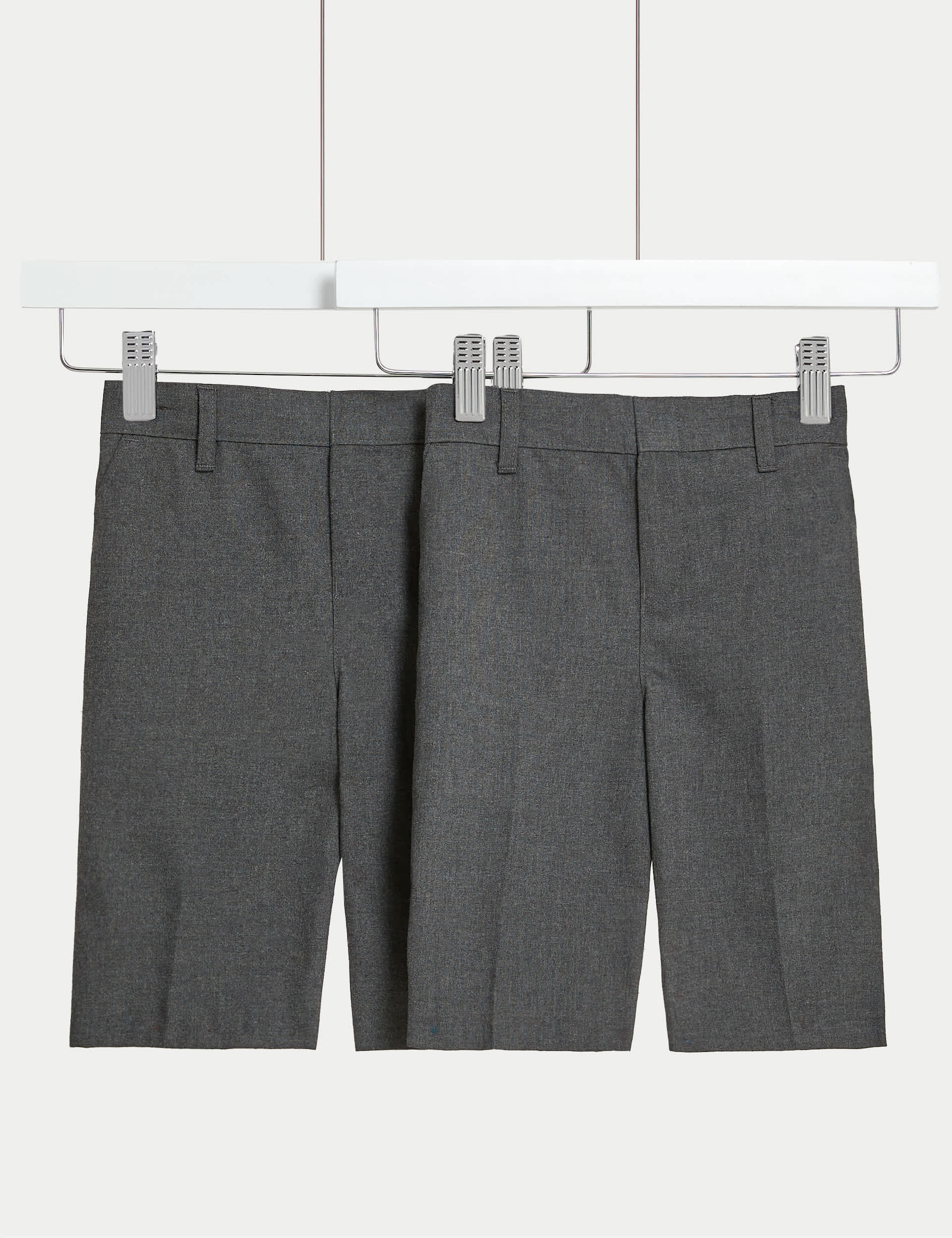 M&S 2pk Boys Easy Dressing School Shorts (3-15 Yrs) - 9-10Y - Grey, Grey