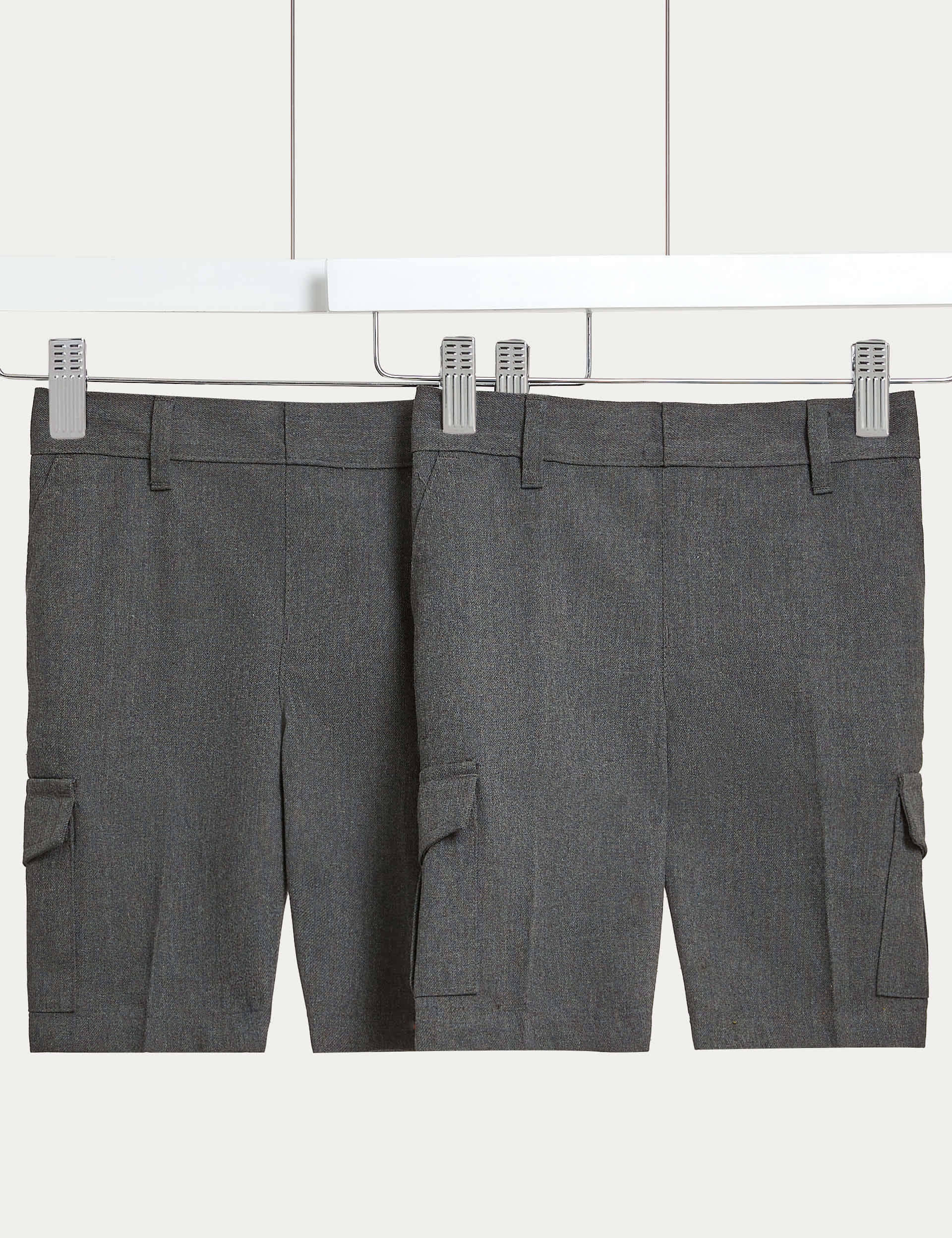 M&S 2pk Boys Plus Waist Cargo School Shorts (4-14 Yrs) - 5-6 Y - Grey, Grey