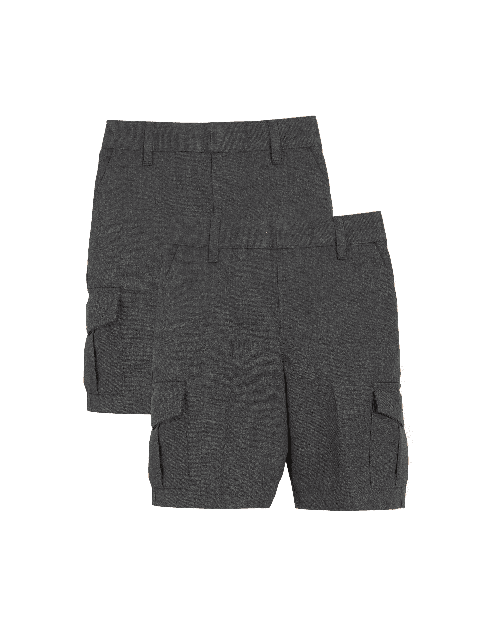 M&S Collection 2 Pack Boys Cargo School Shorts (2-14 Yrs) - 4-5 Y - Grey, Grey