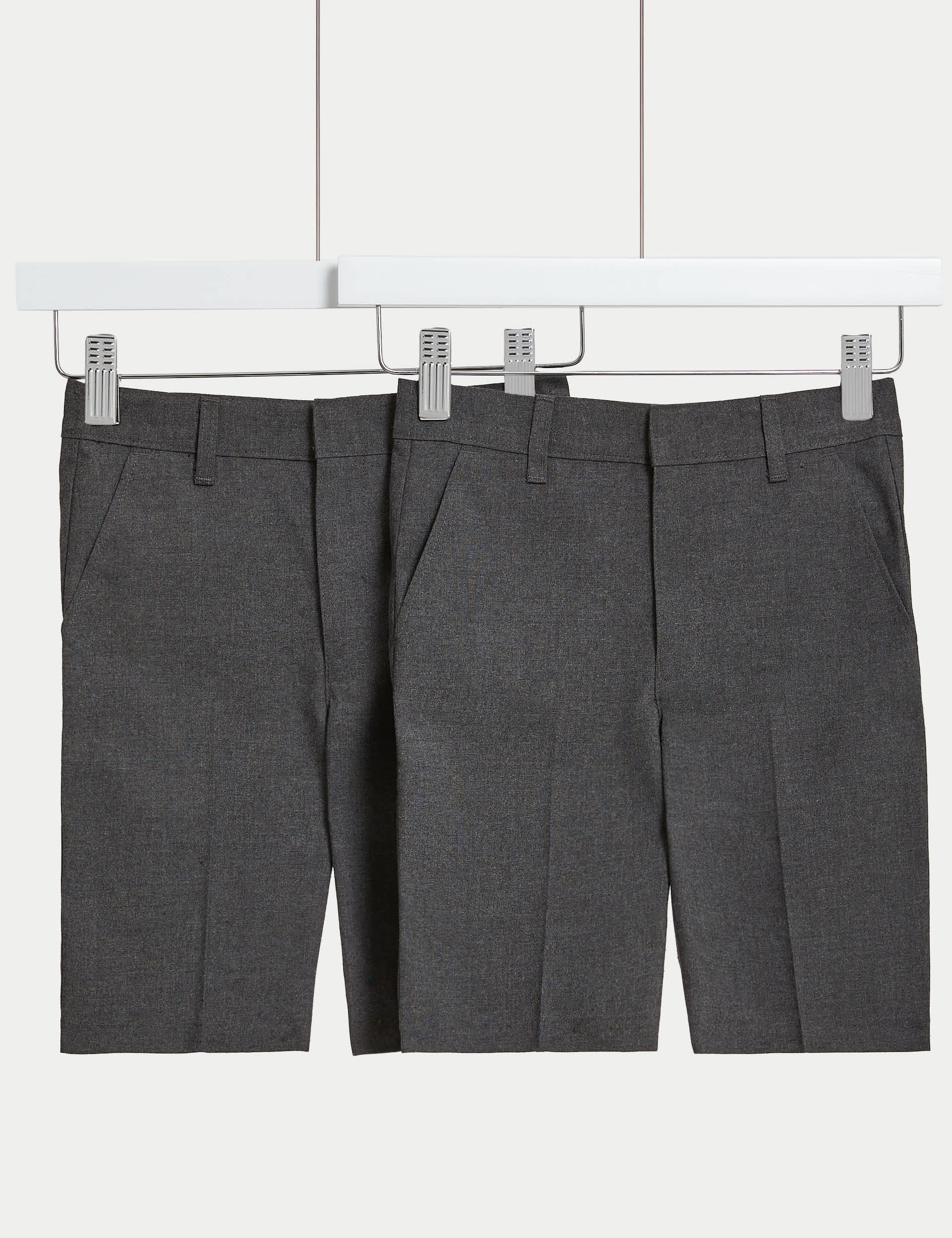 M&S 2pk Boys Regular Leg Plus Waist School Shorts (4-14 Yrs) - 5-6 Y - Grey, Grey