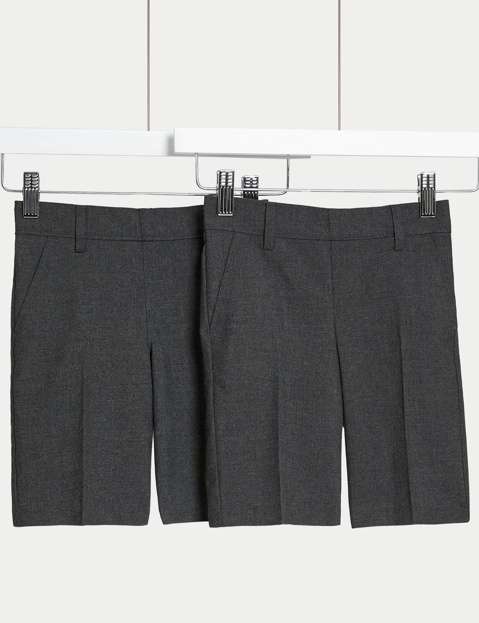 M&S 2pk Boys Slim Leg Plus Waist School Shorts (4-14 Yrs) - 13-14 - Grey, Grey