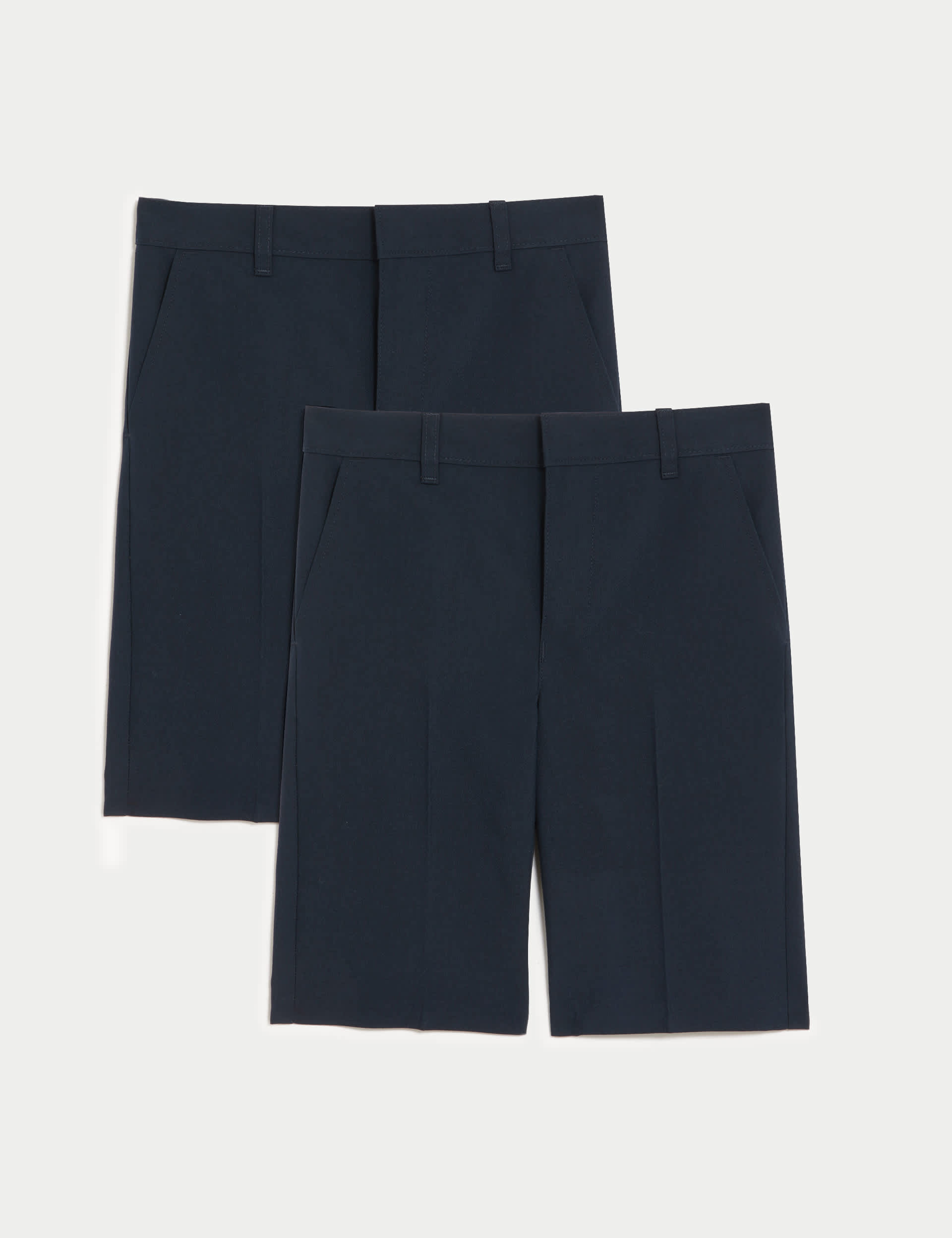 M&S 2pk Boys Slim Leg School Shorts (2-14 Yrs) - 7-8 Y - Navy, Navy,Charcoal