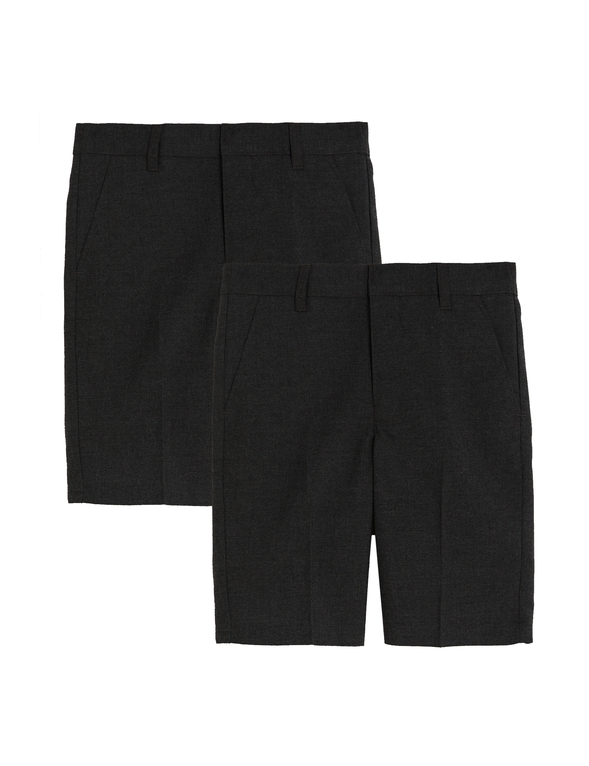 M&S Collection 2 Pack Boys Slim Leg School Shorts (2-14 Yrs) - 8-9 Y - Charcoal, Grey,Black,Navy,Cha